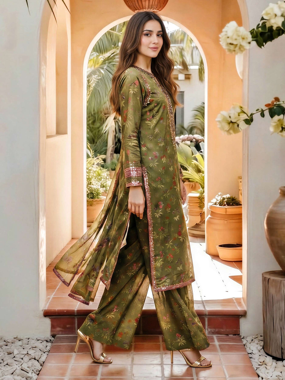 3 Piece Dobby Suit- Embroidered (Pret)