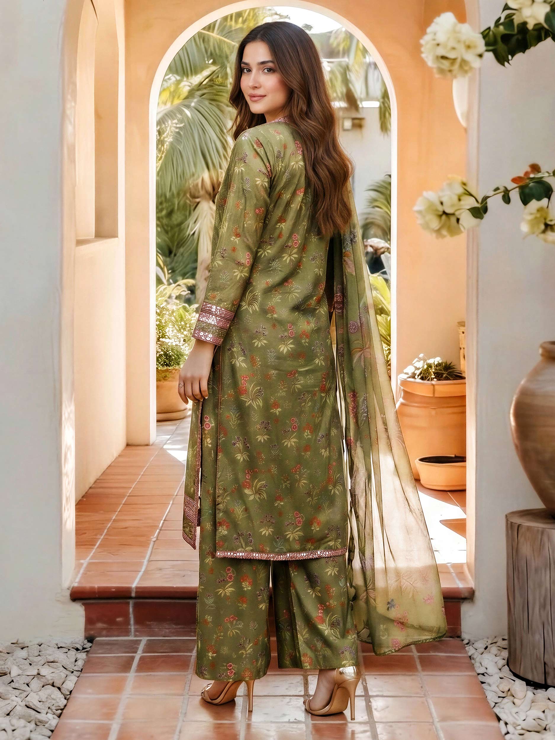 3 Piece Dobby Suit- Embroidered (Pret)