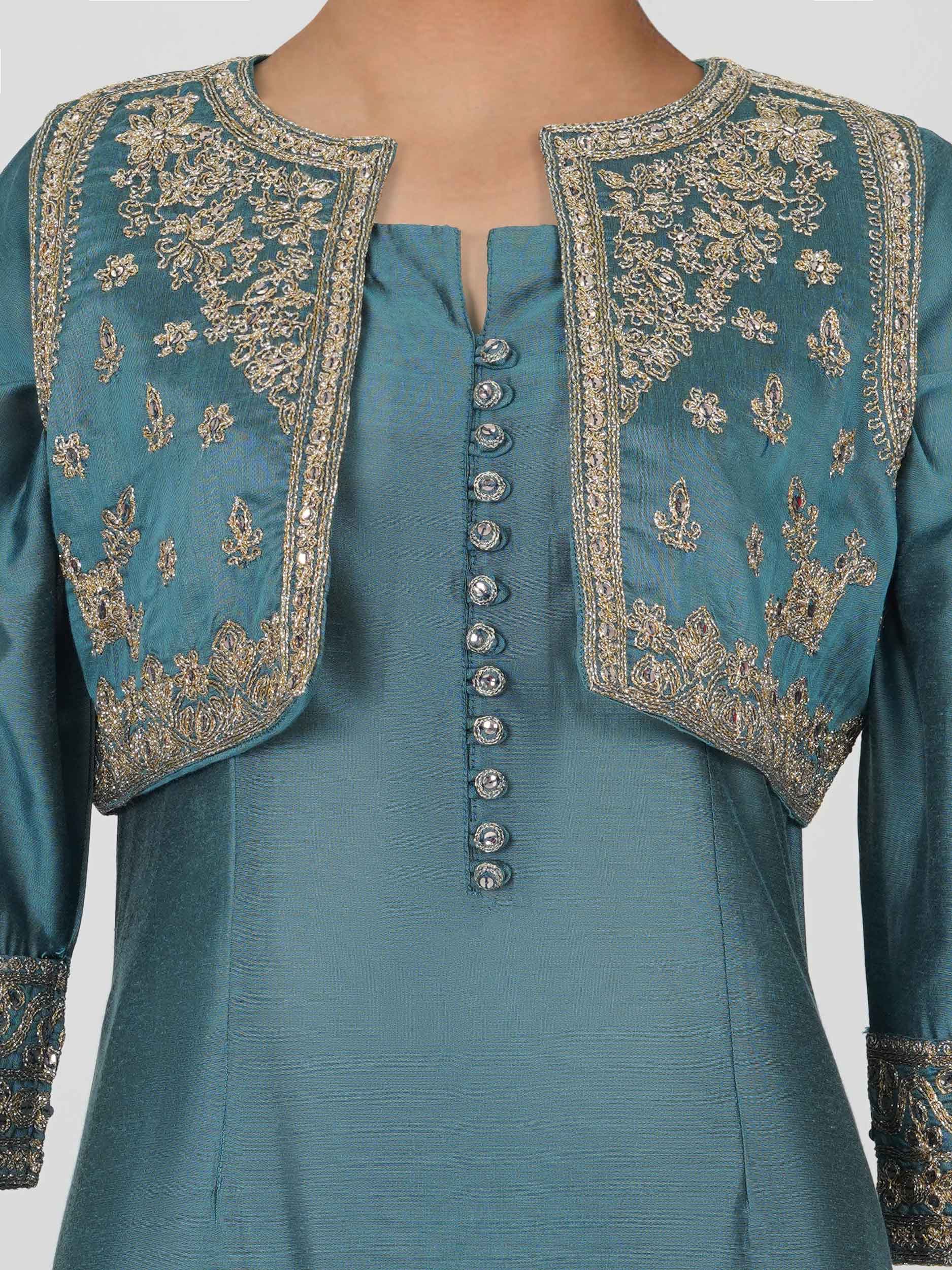 2 Piece Raw Silk Suit- Embroidered (Pret)