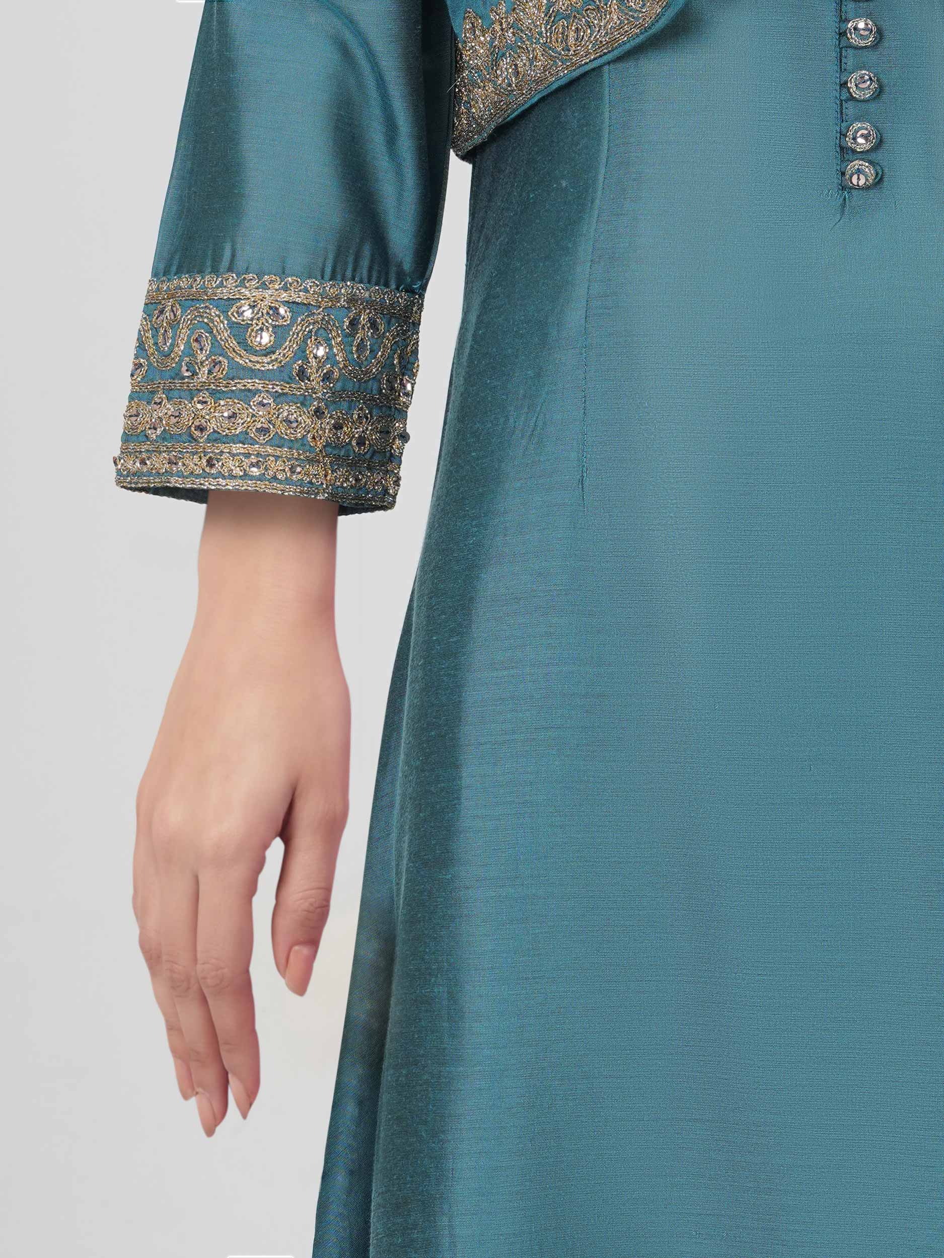 2 Piece Raw Silk Suit- Embroidered (Pret)