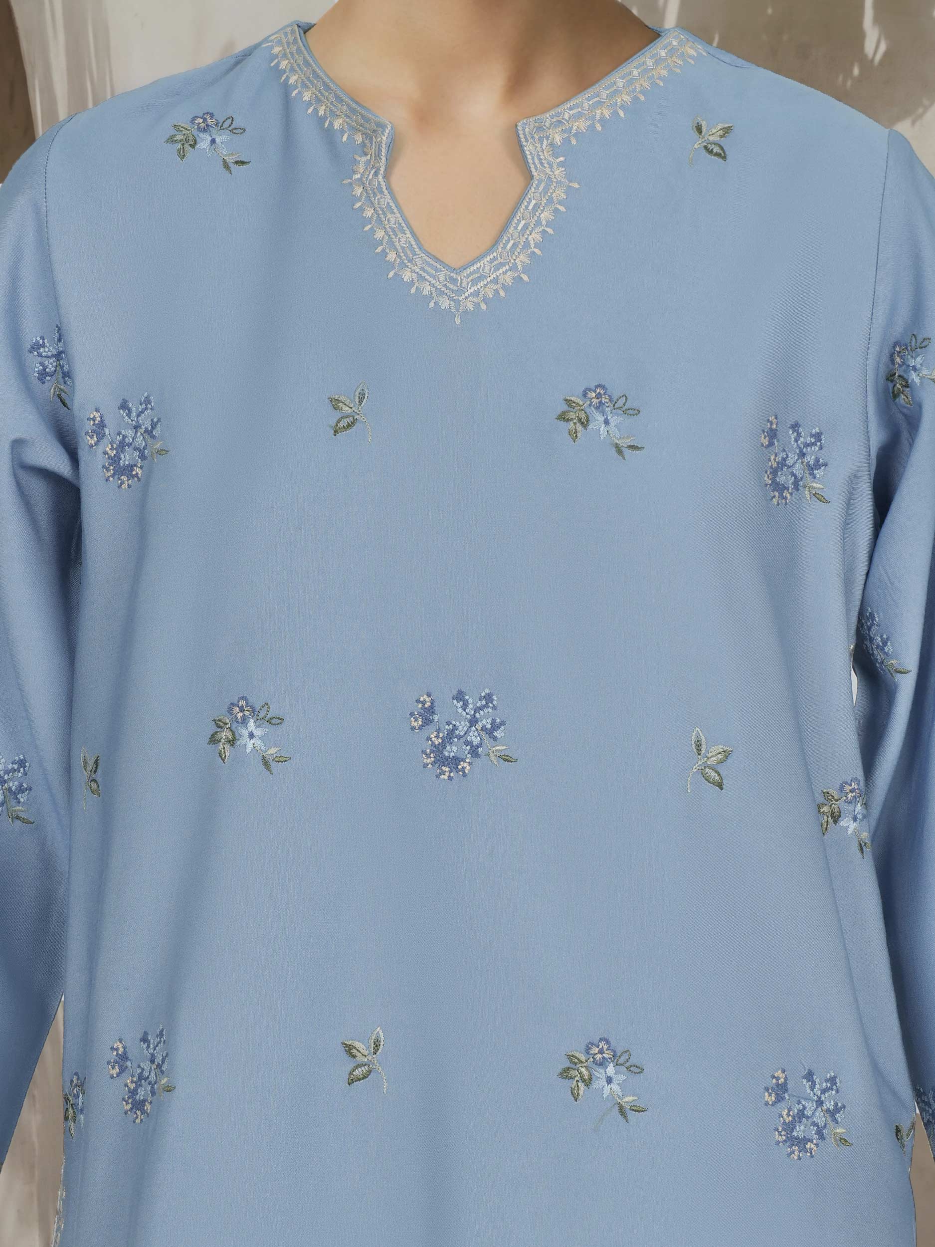 2 Piece Denim Suit- Embroidered (Pret)