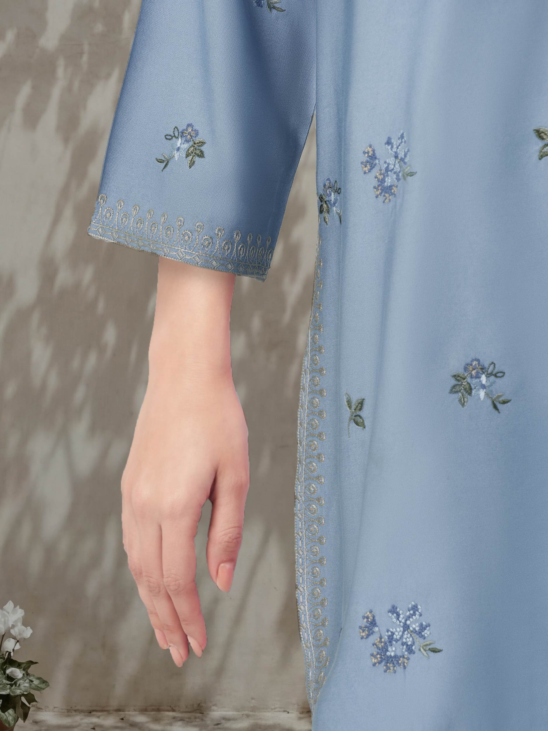 2 Piece Denim Suit- Embroidered (Pret)