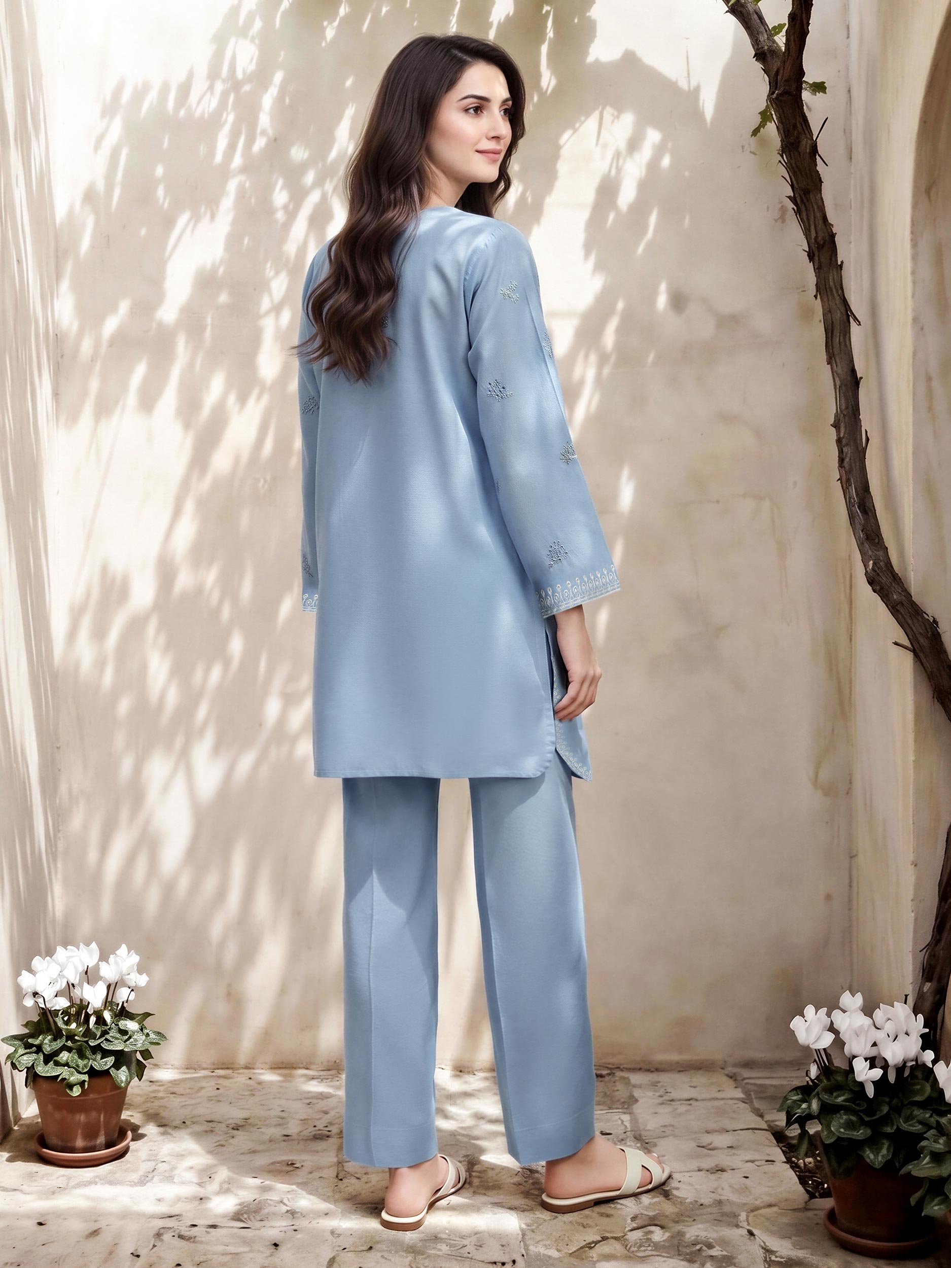 2 Piece Denim Suit- Embroidered (Pret)