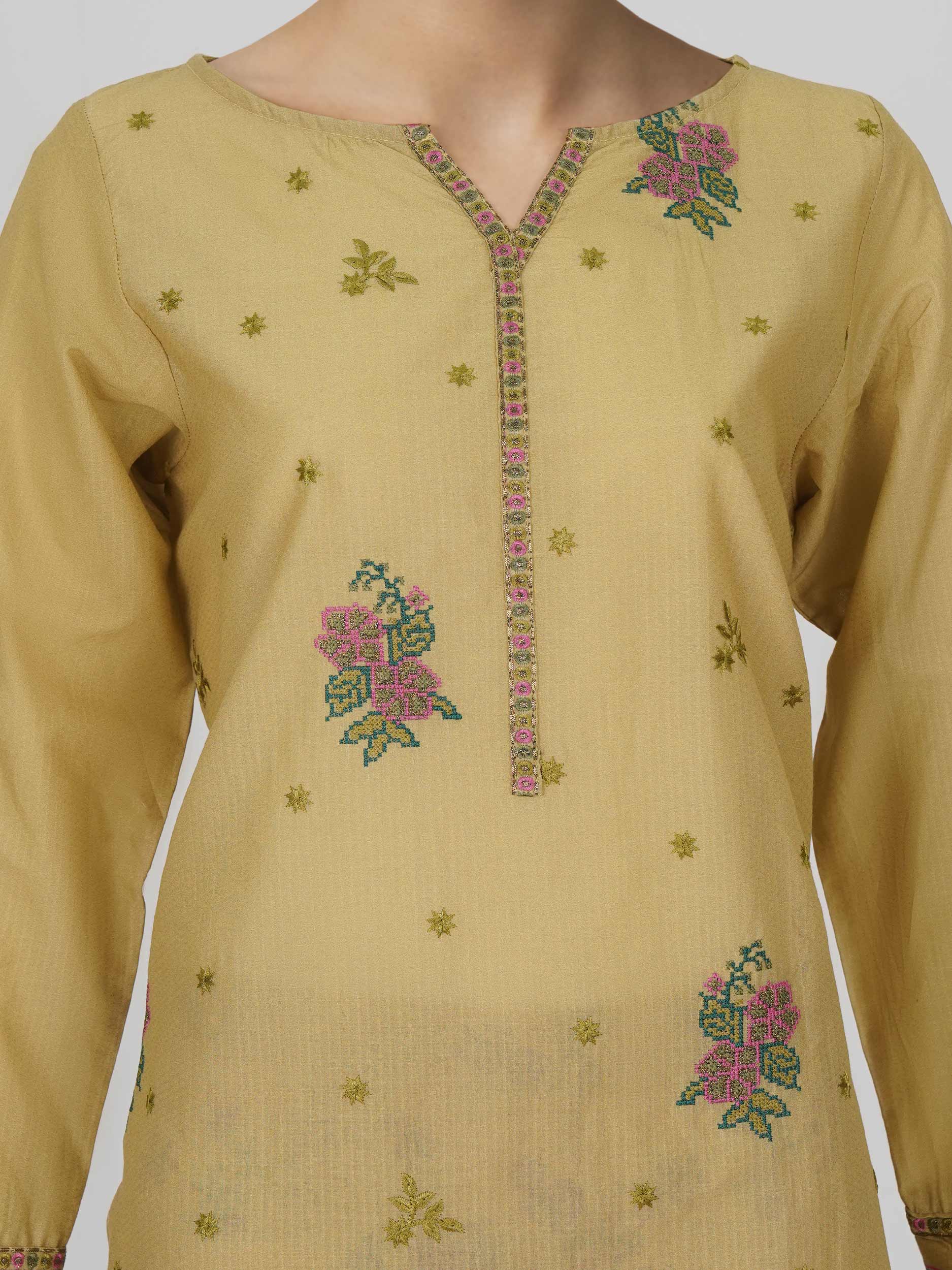 3 Piece Dobby Suit- Embroidered (Pret)