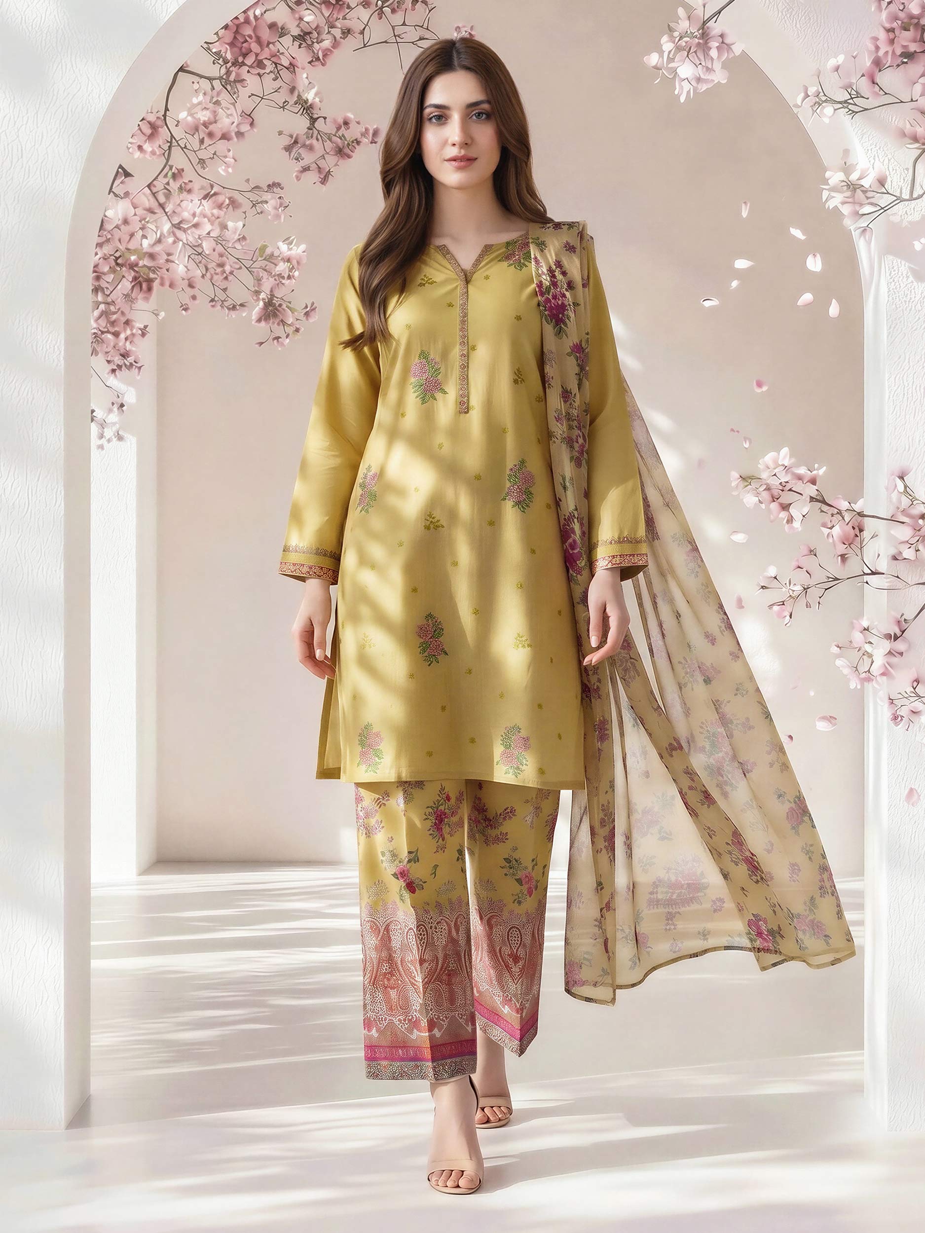 3 Piece Dobby Suit- Embroidered (Pret)