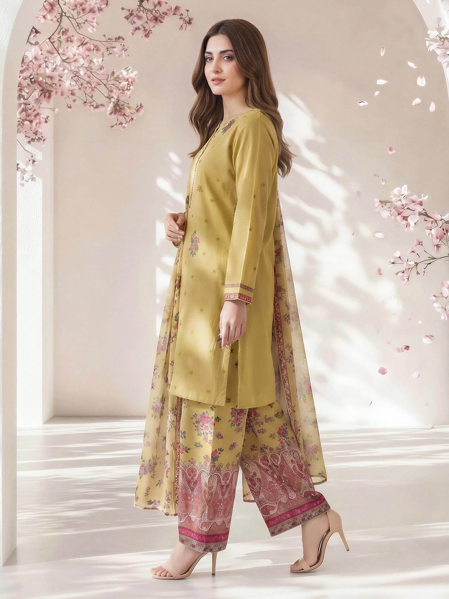 3 Piece Dobby Suit- Embroidered (Pret)
