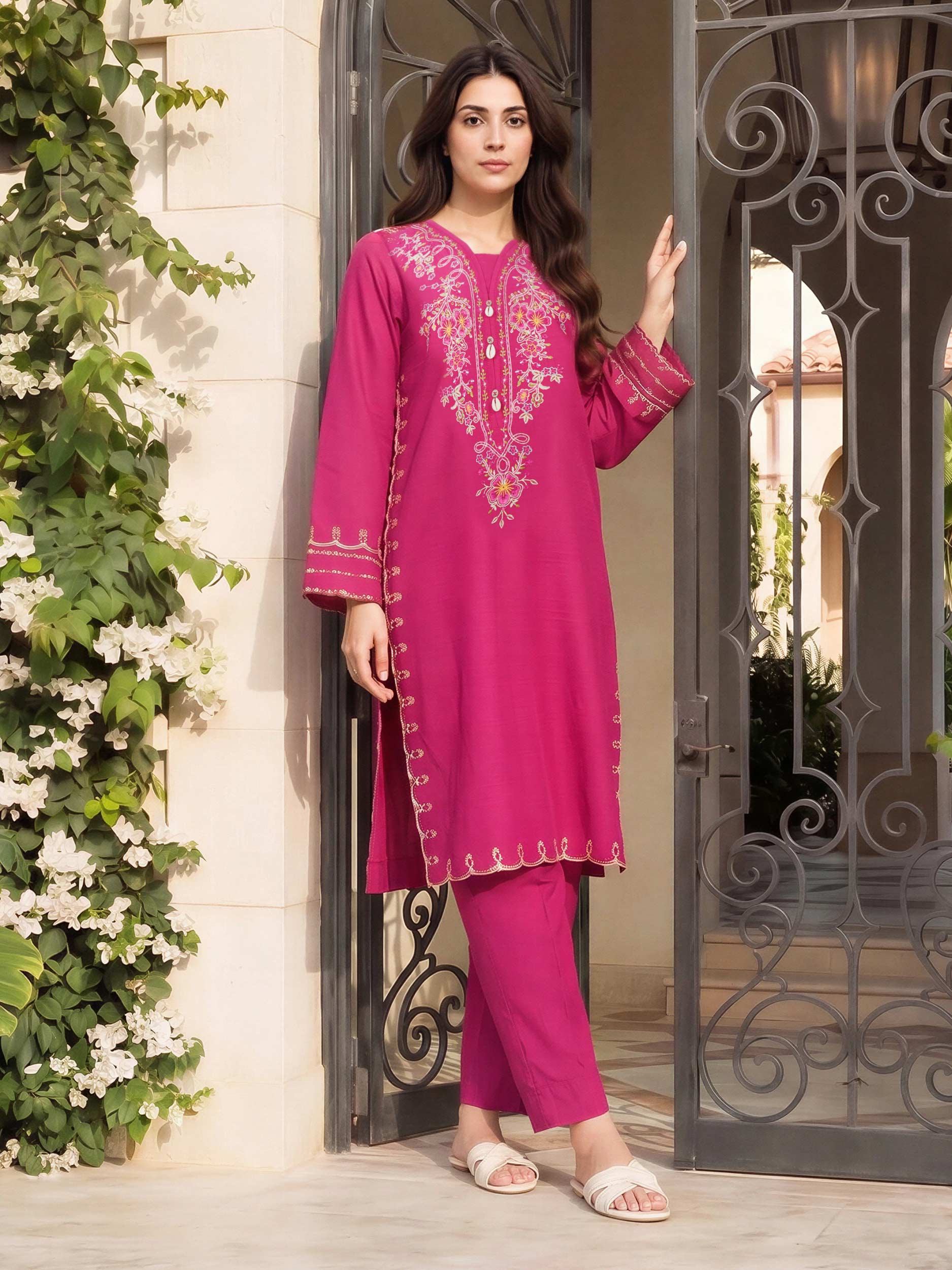 2 Piece Lawn Slub Suit- Embroidered (Pret)