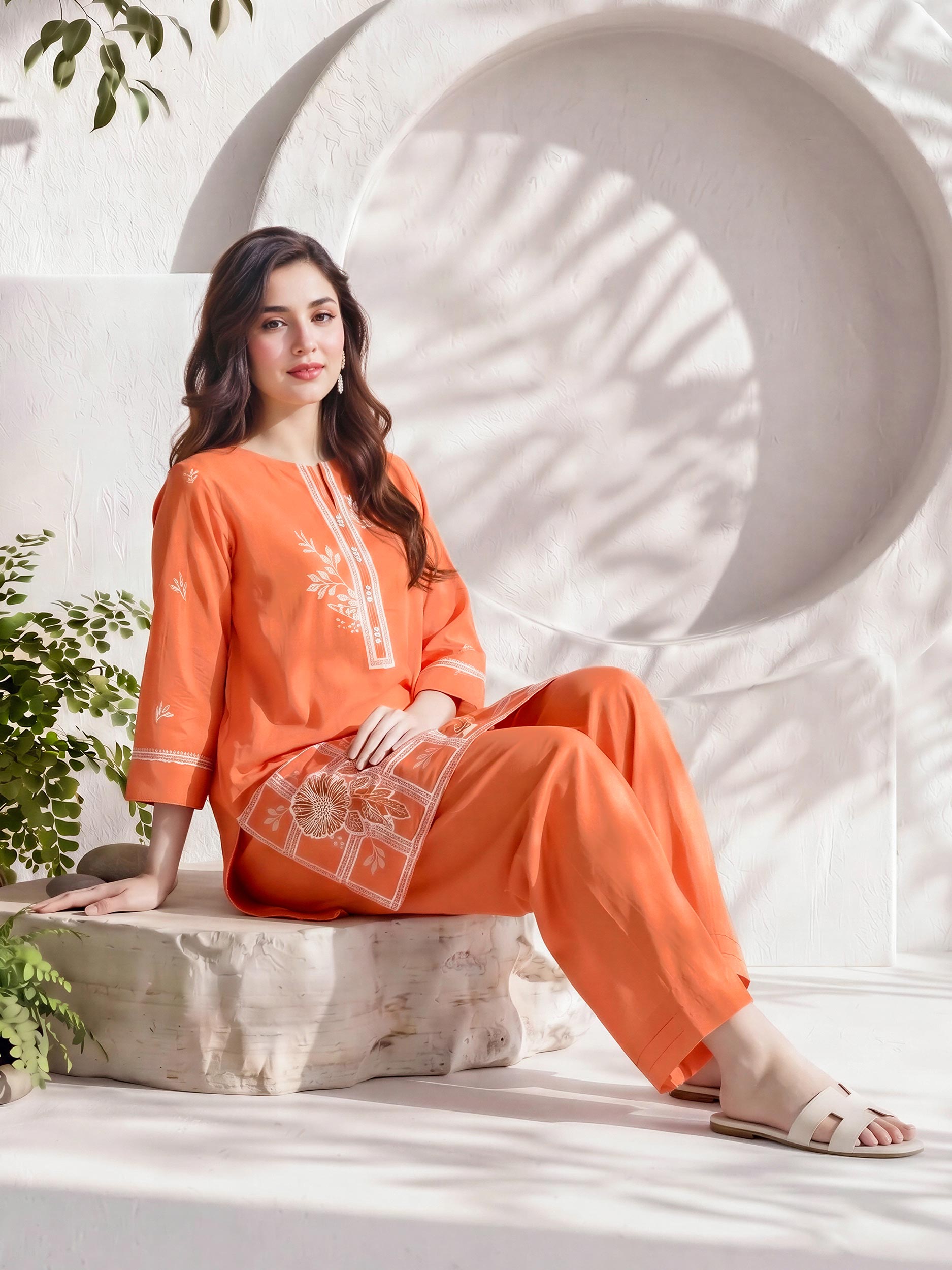 2 Piece Lawn Slub Suit- Embroidered (Pret)