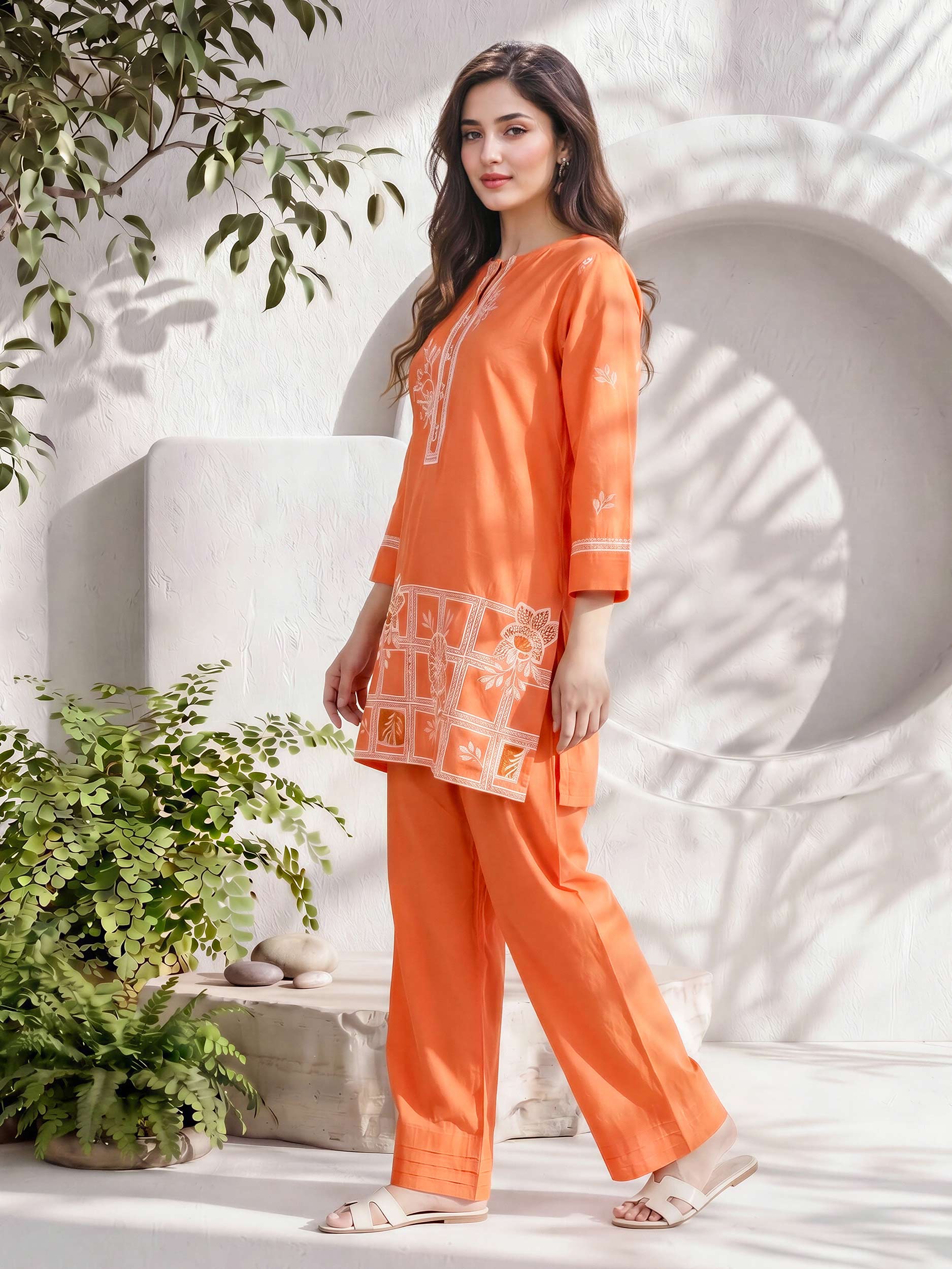 2 Piece Lawn Slub Suit- Embroidered (Pret)