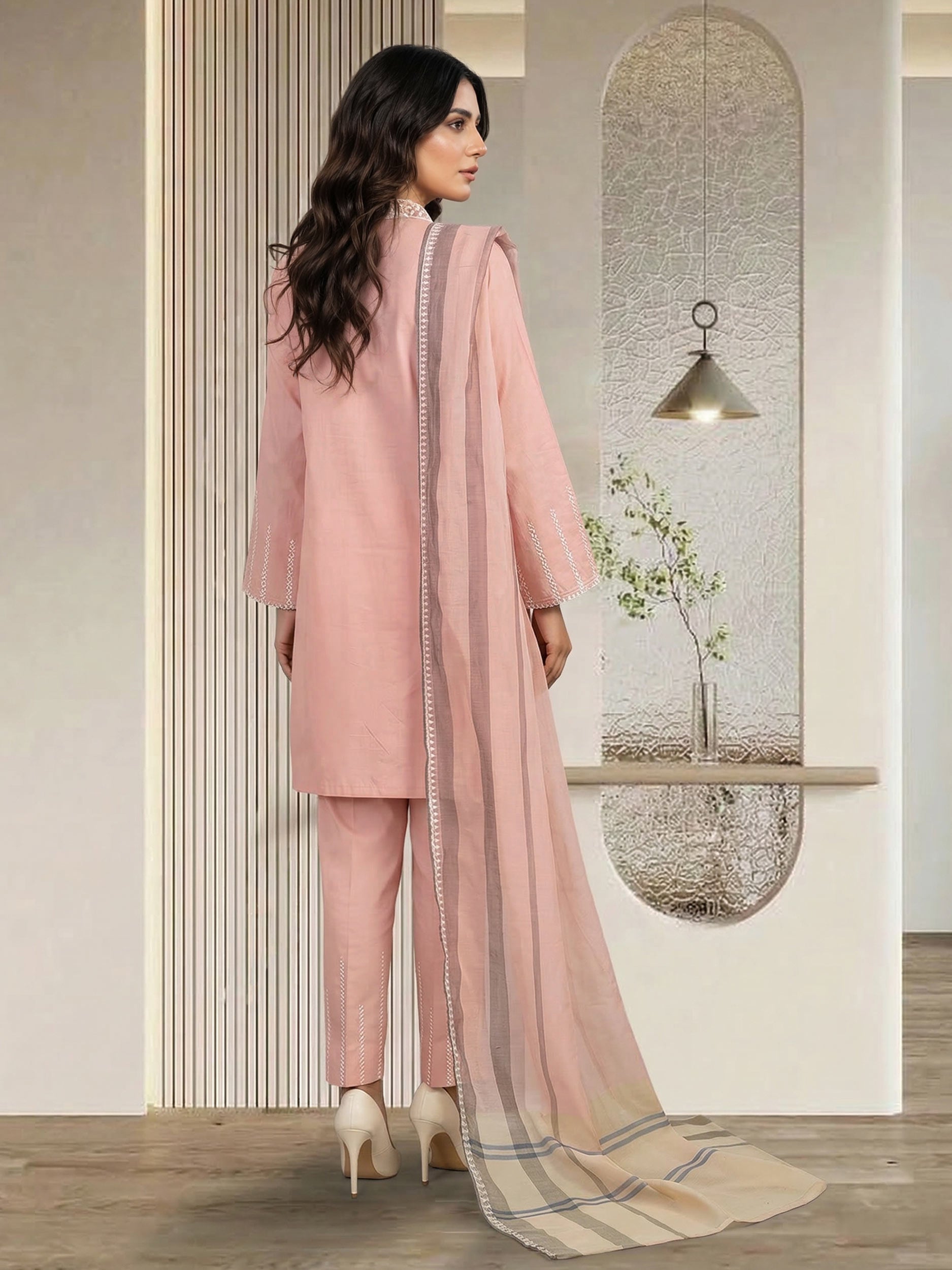 3 Piece Dobby Suit- Embroidered (Pret)