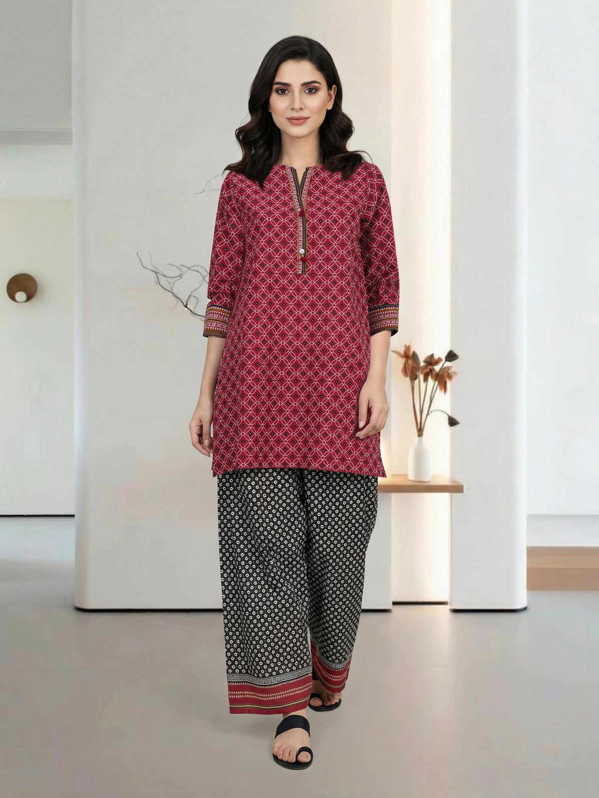 2 Piece Lawn Slub Suit (Pret)
