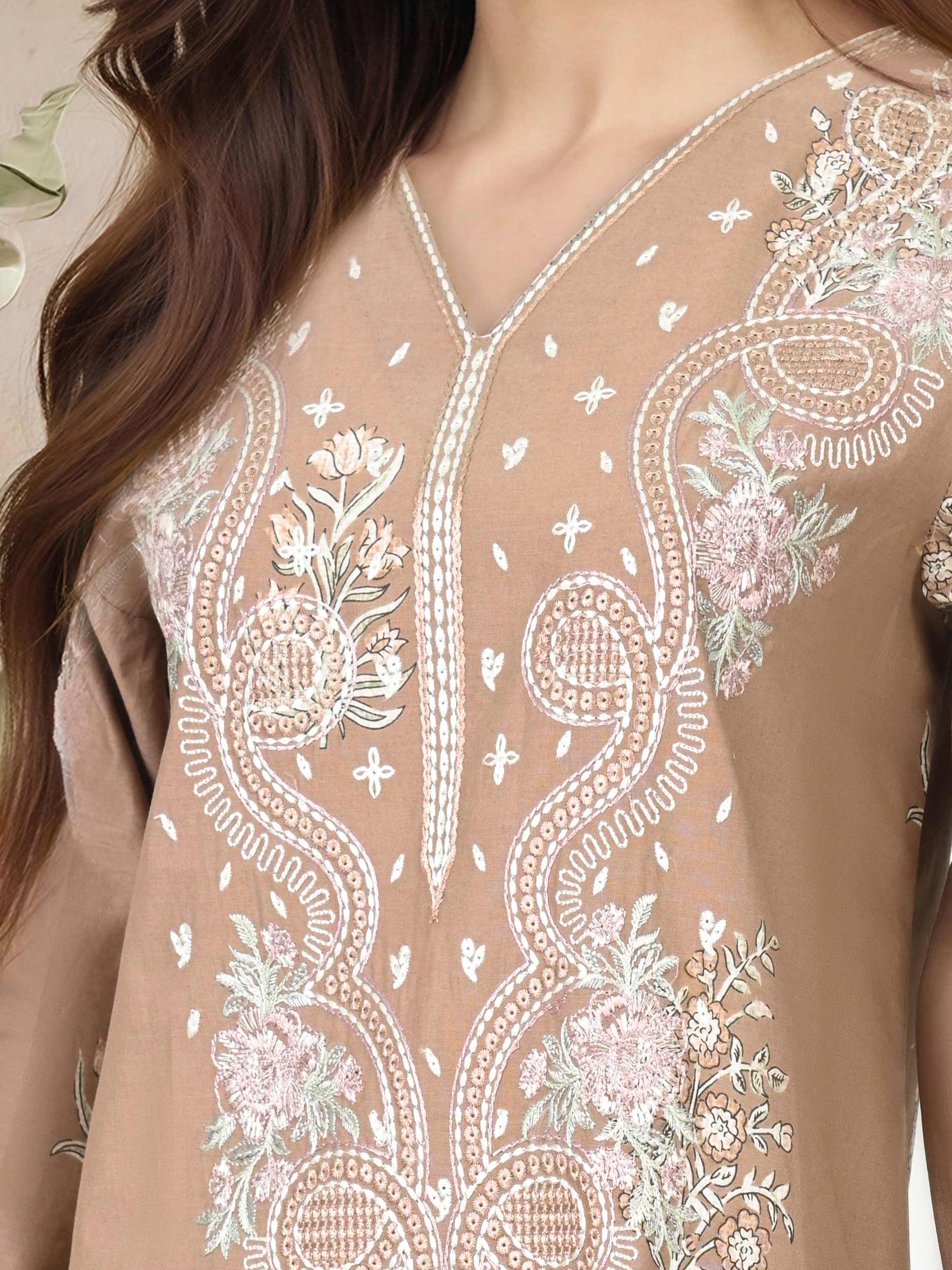 3 Piece Lawn Slub Suit- Embroidered (Pret)
