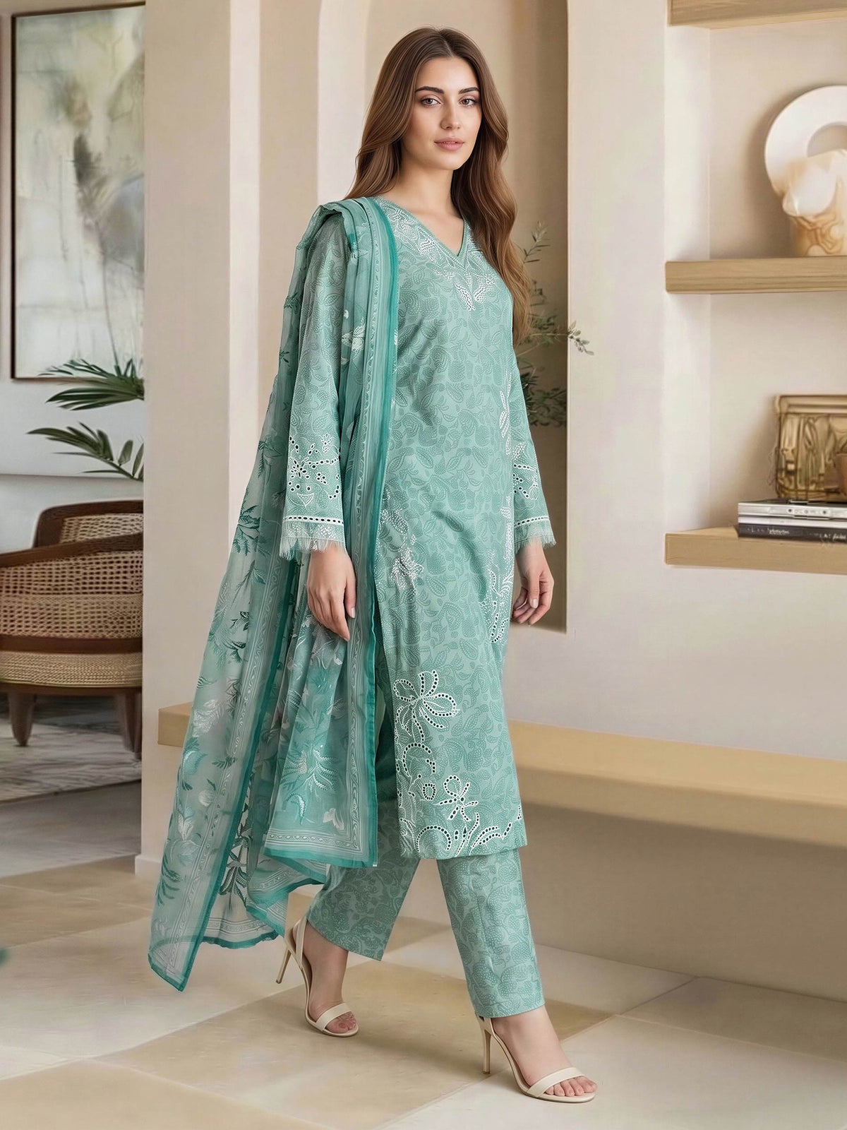 3 Piece Lawn Suit- Embroidered (Pret)