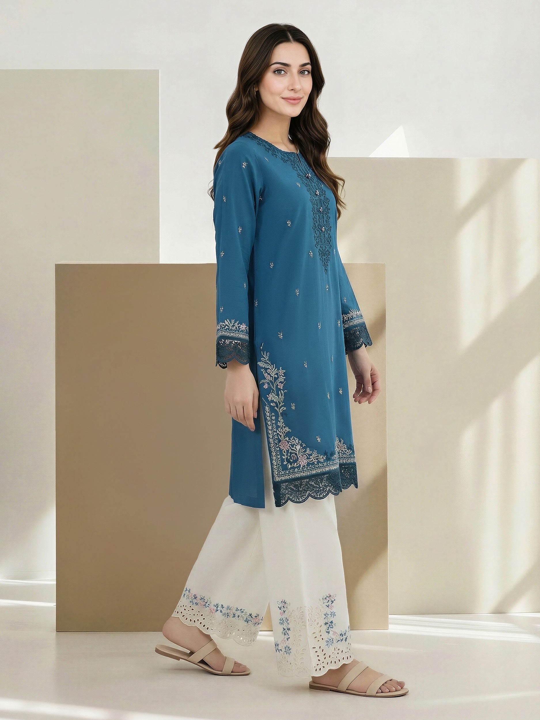 2 Piece Lawn Slub Suit- Embroidered (Pret)