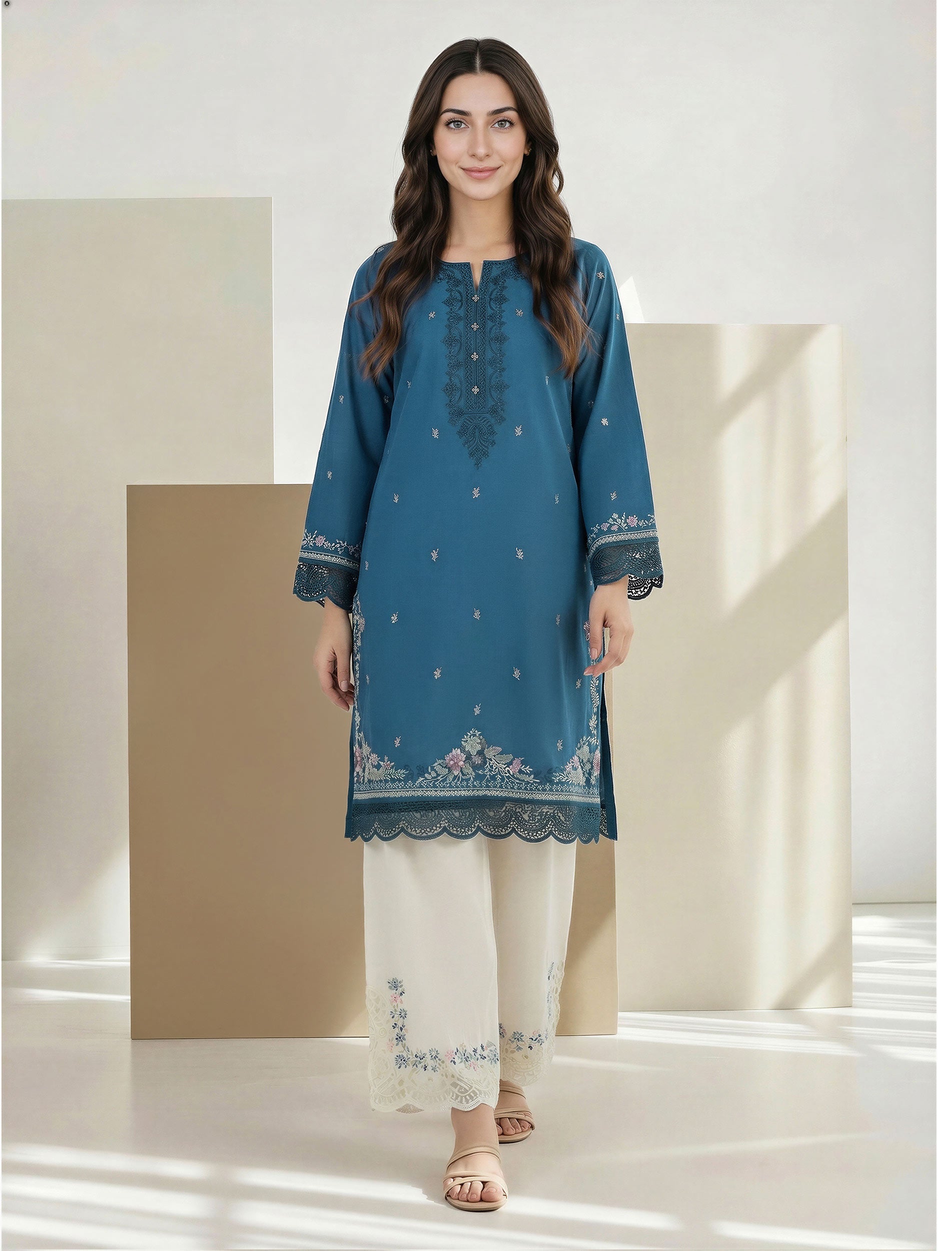 2 Piece Lawn Slub Suit- Embroidered (Pret)