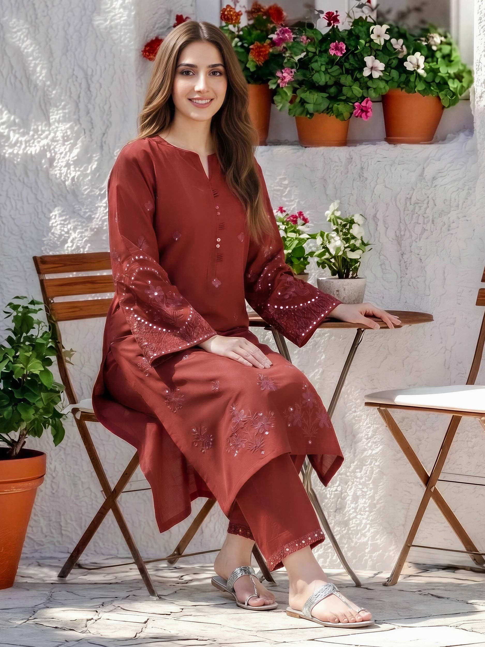 2 Piece Lawn Slub Suit- Embroidered (Pret)
