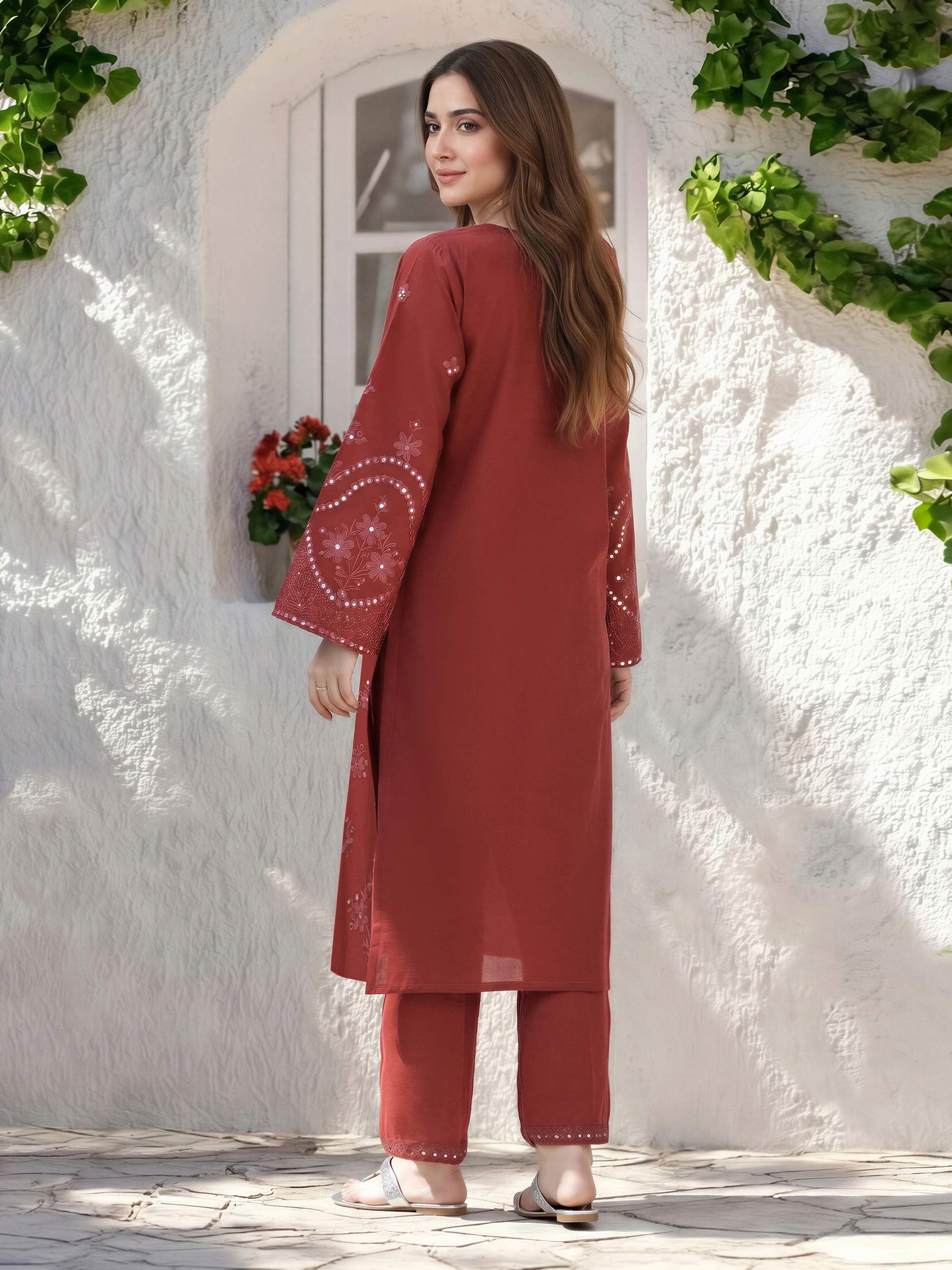 2 Piece Lawn Slub Suit- Embroidered (Pret)