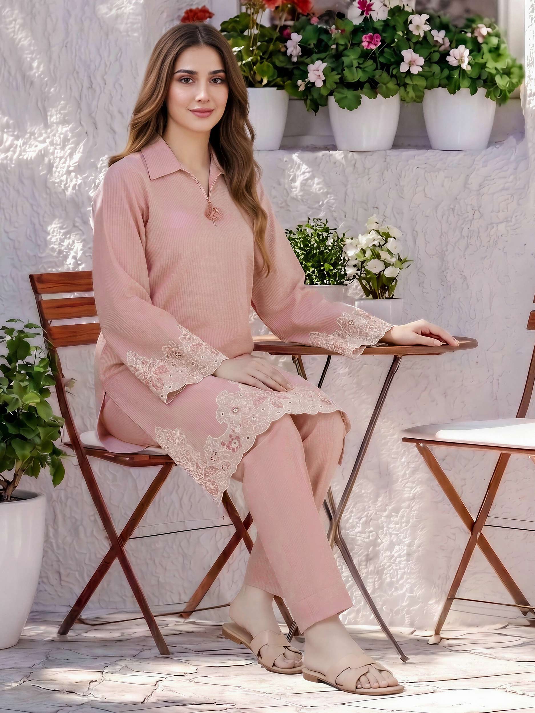 2 Piece Dobby Suit- Embroidered (Pret)