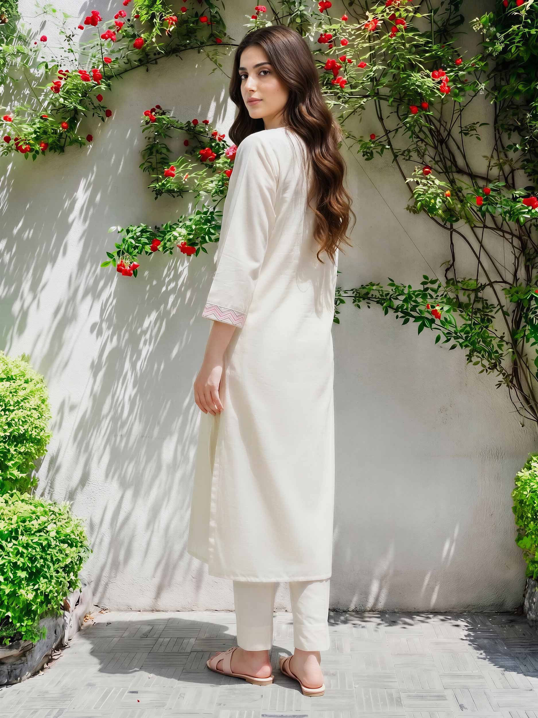 2 Piece Lawn Slub Suit- Embroidered (Pret)