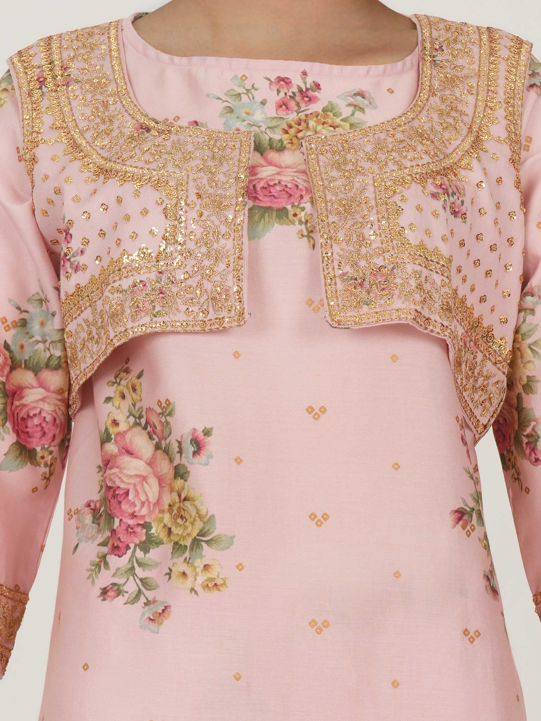 2 Piece Satin Suit- Embroidered (Pret)