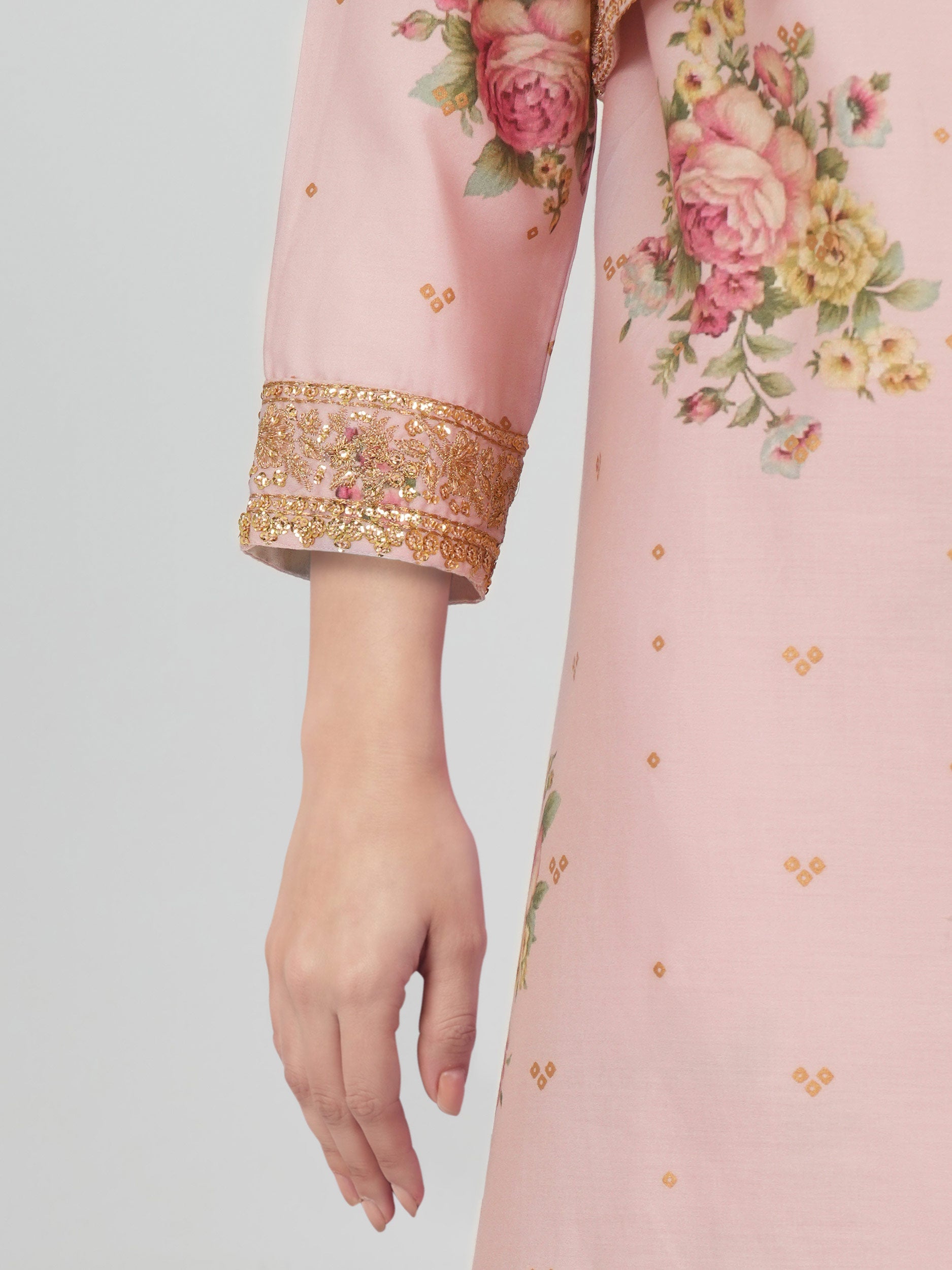 2 Piece Satin Suit- Embroidered (Pret)