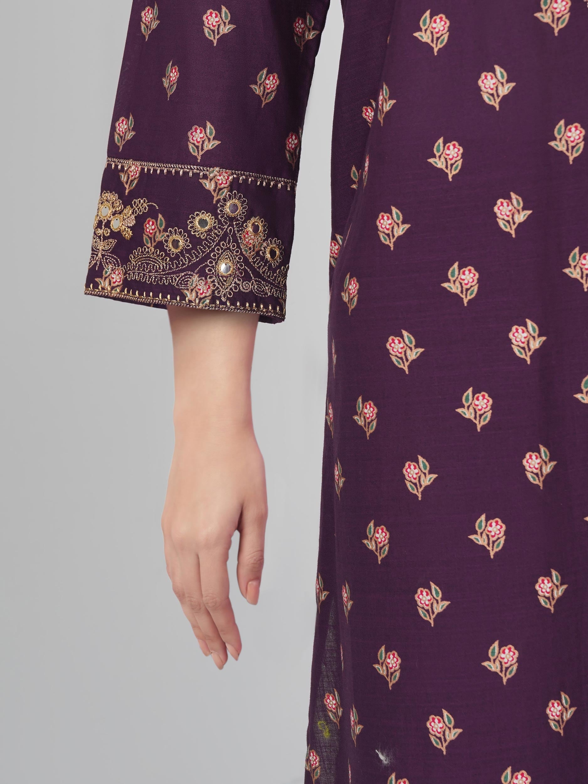 3 Piece Lawn Slub Suit- Embroidered (Pret)