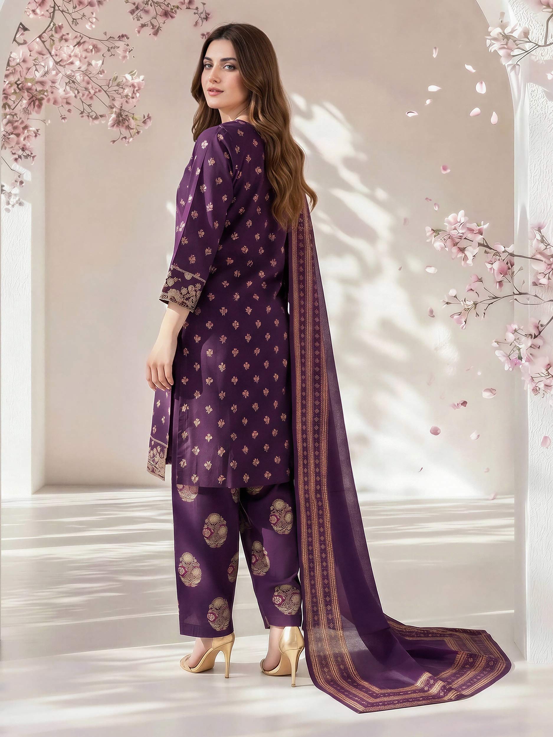 3 Piece Lawn Slub Suit- Embroidered (Pret)