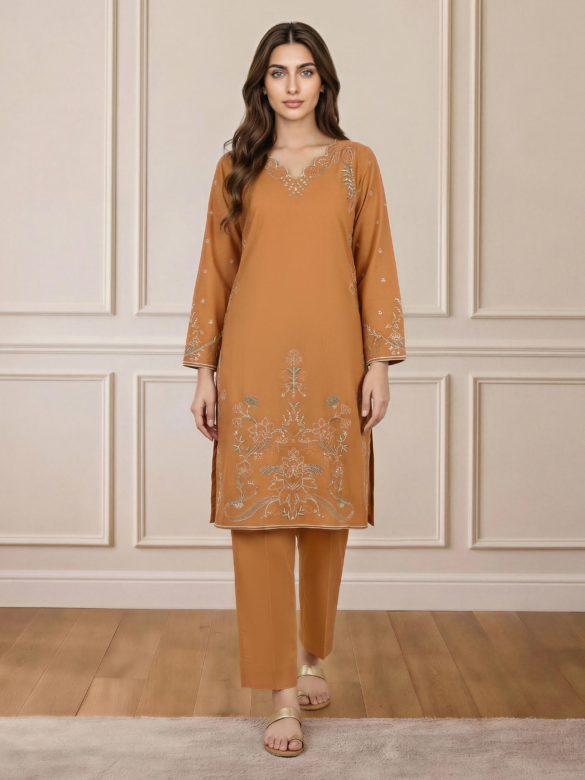 2 Piece Lawn Texture Suit- Embroidered (Pret)
