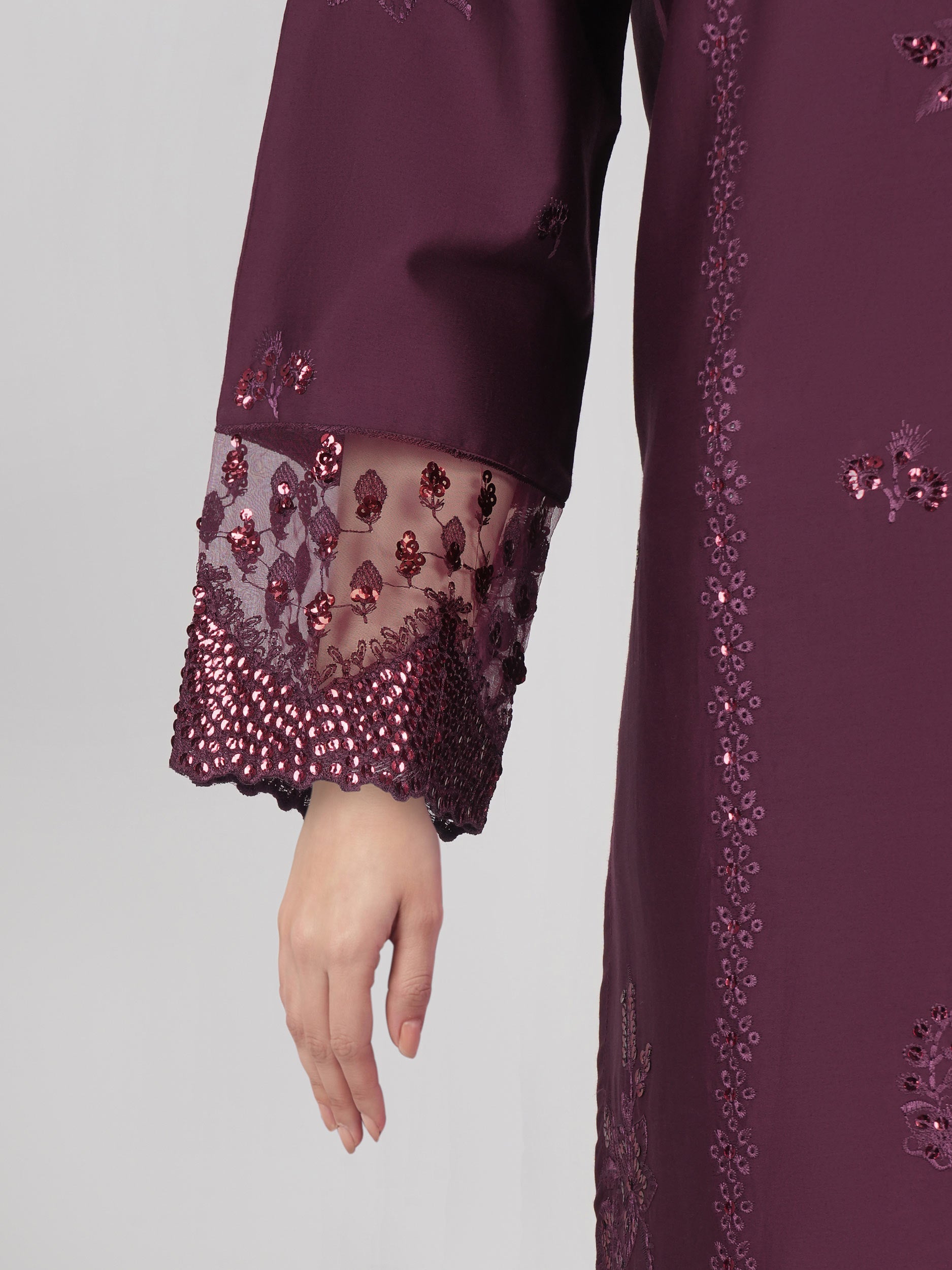 3 Piece Satin Suit- Embroidered (Pret)