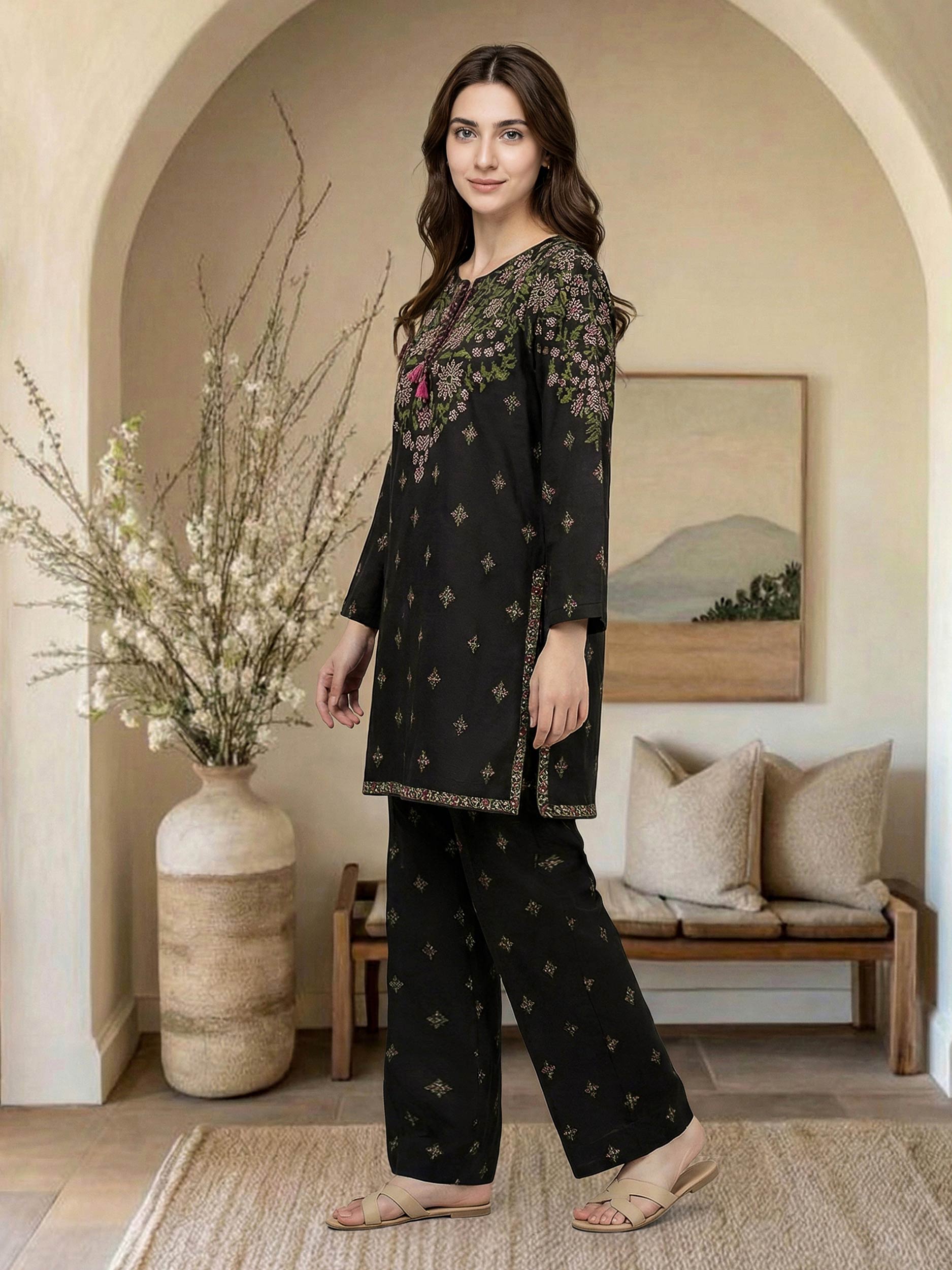 2 Piece Lawn Slub Suit (Pret)