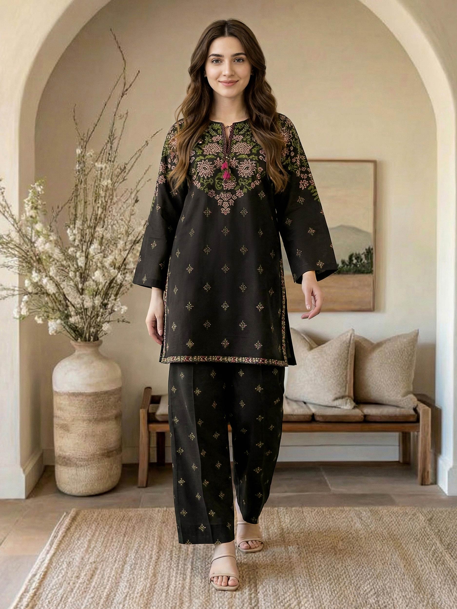 2 Piece Lawn Slub Suit (Pret)