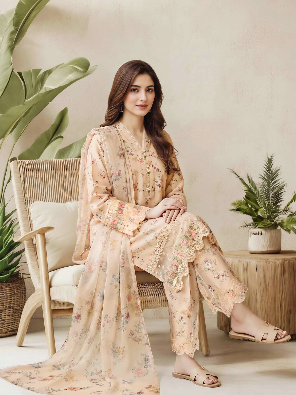 3 Piece Silk Suit- Embroidered (Pret)
