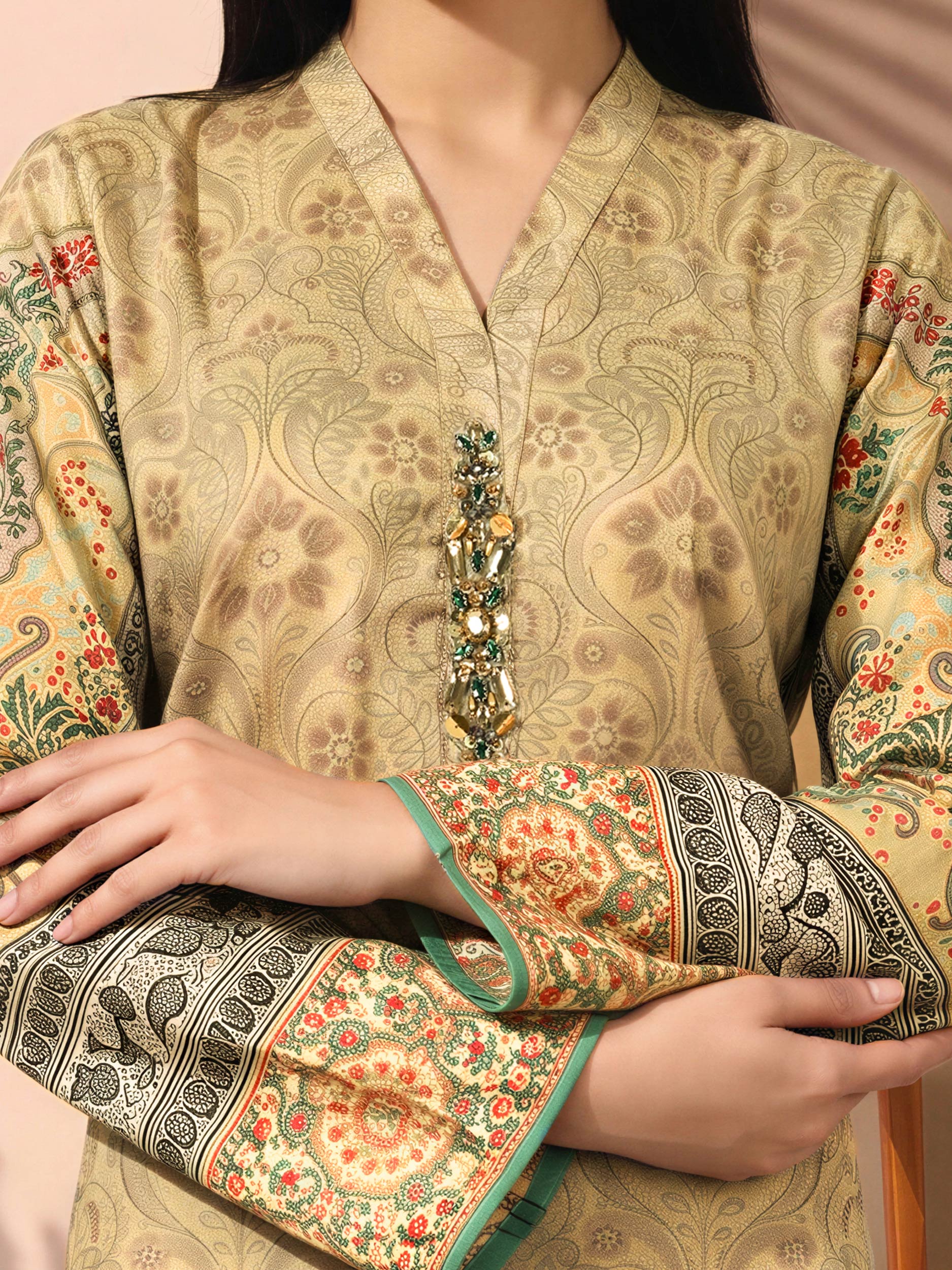 2 Piece Silk Suit- Embellished (Pret)