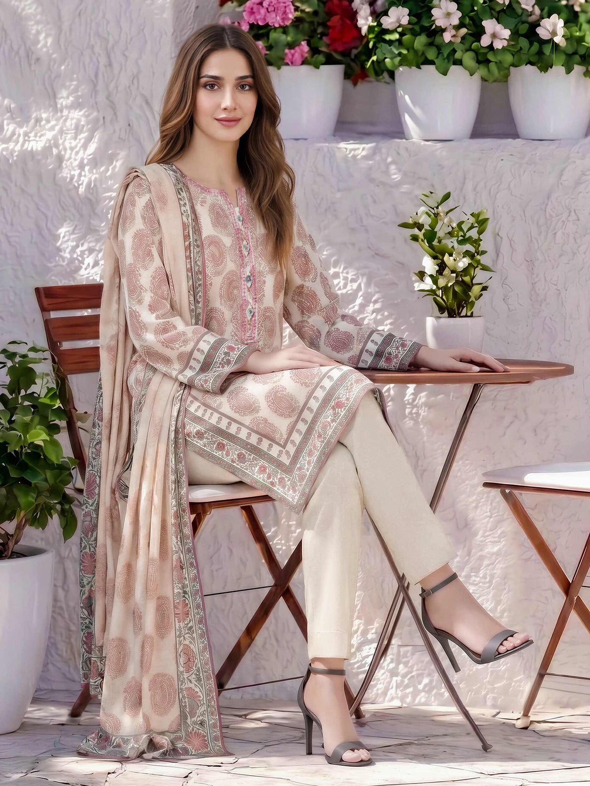 3 Piece Silk Suit- Embroidered (Pret)