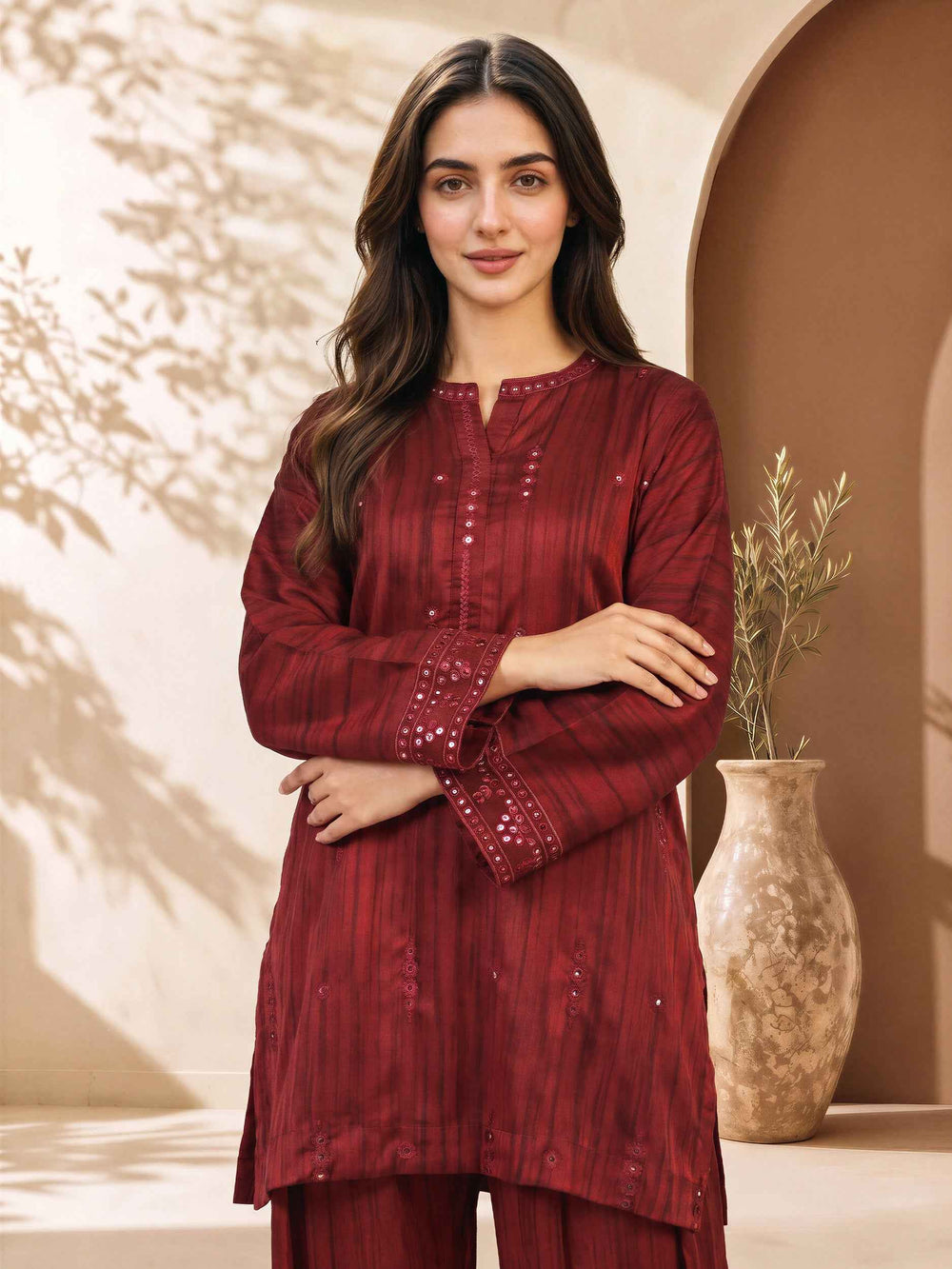 2 Piece Silk Suit- Embroidered (Pret)