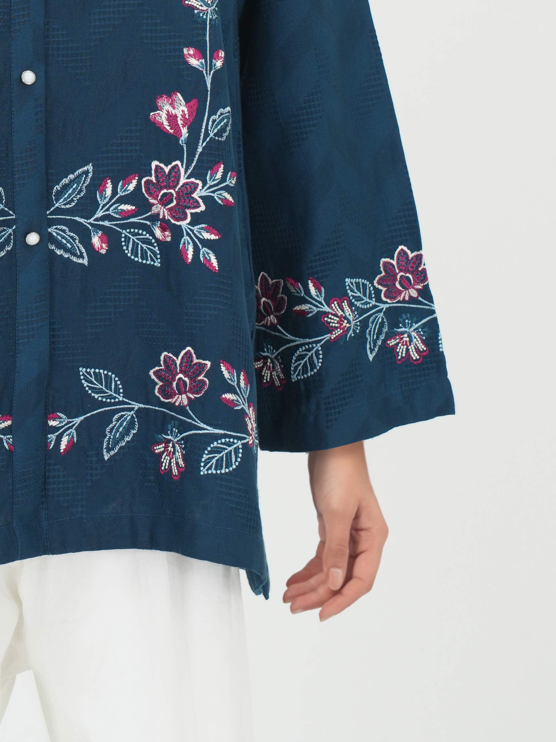 Self Jacquard Kurti- Embroidered (Pret)