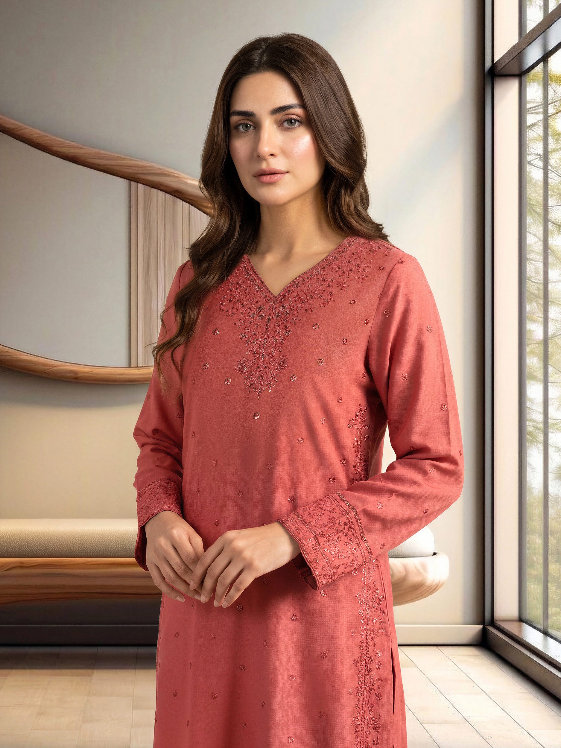 3 Piece Crepe Suit- Embroidered (Pret)