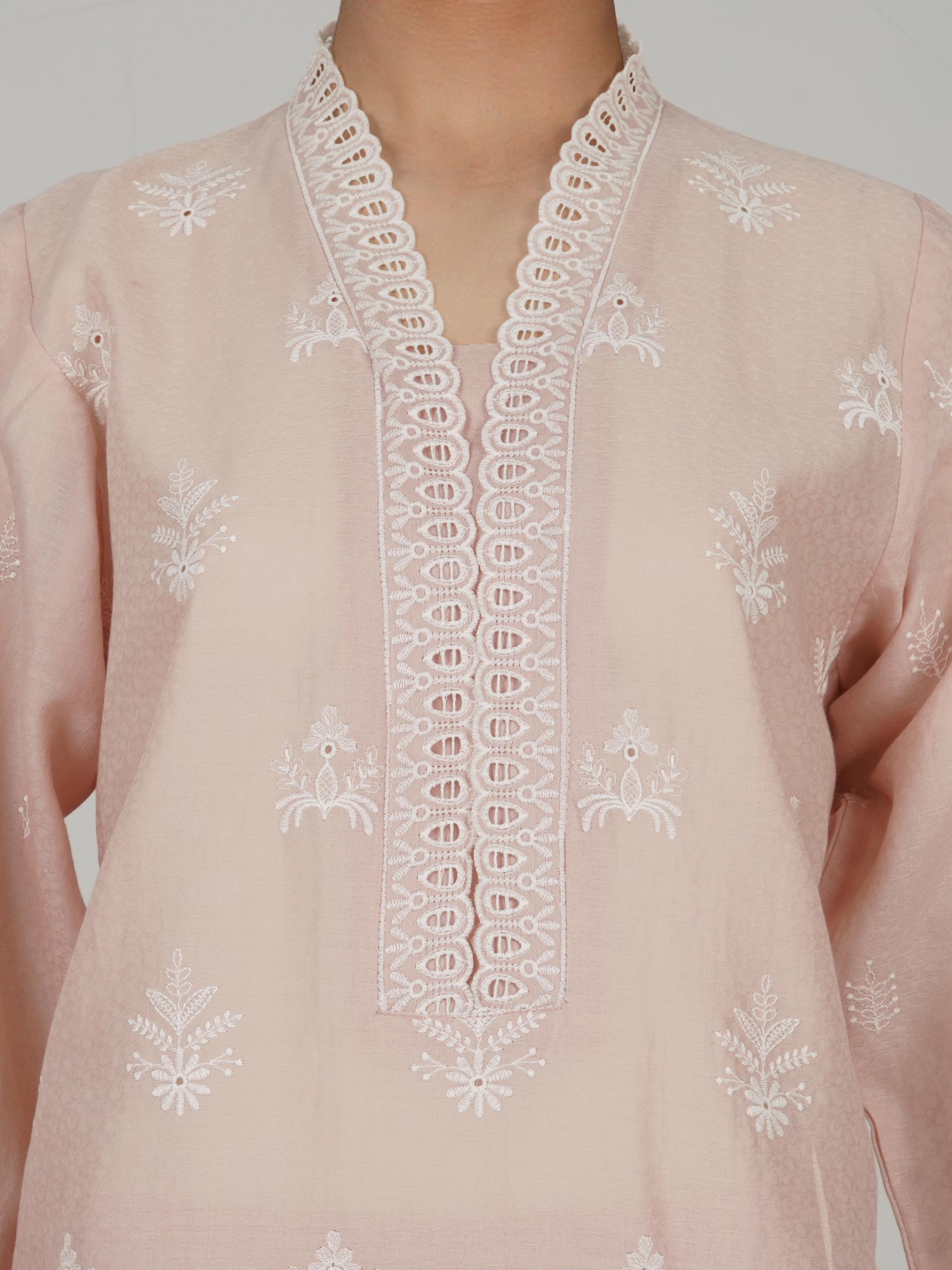 2 Piece Self Jacquard Suit- Embroidered (Pret)