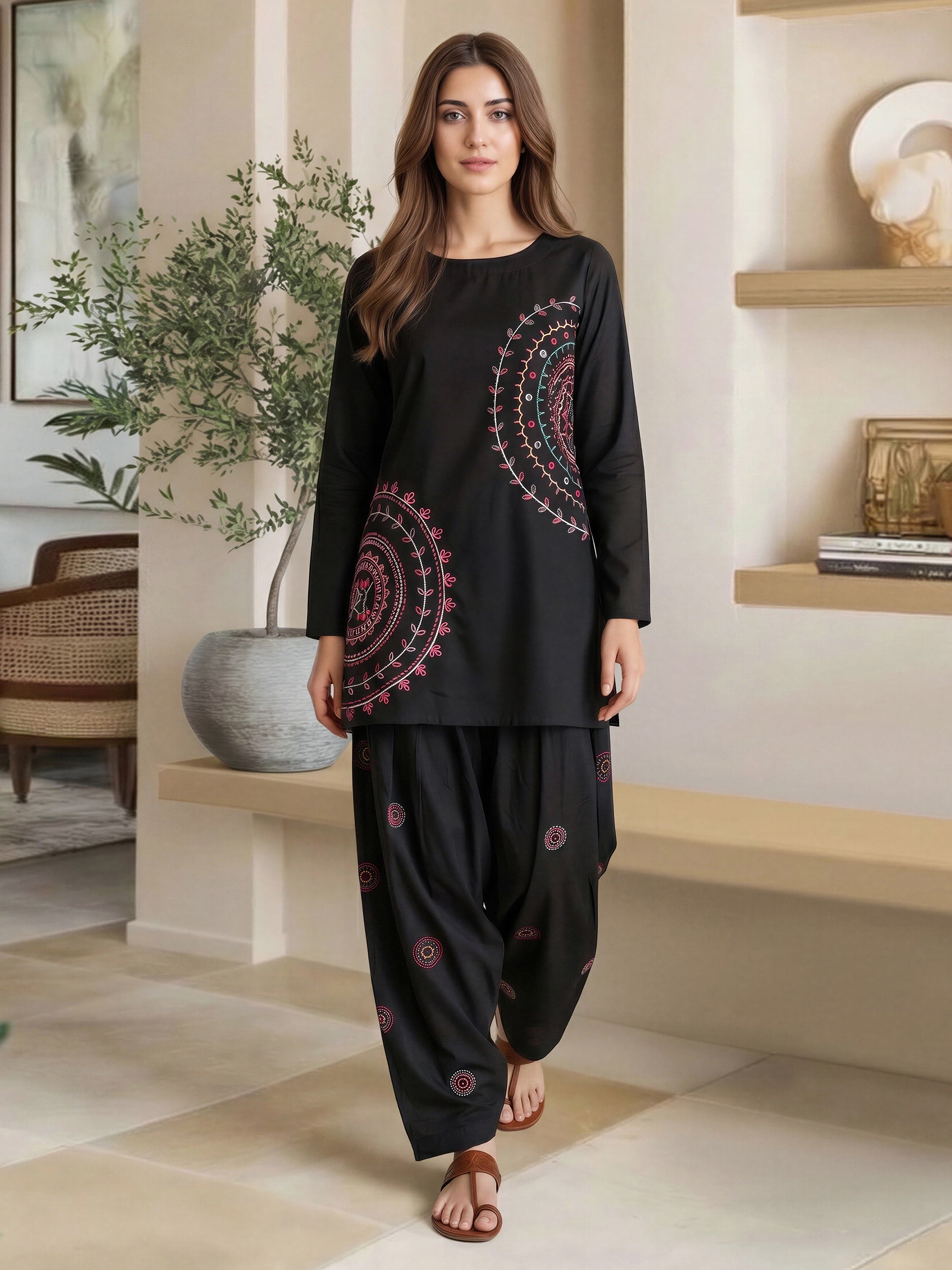 2 Piece Viscose Suit- Embroidered (Pret)