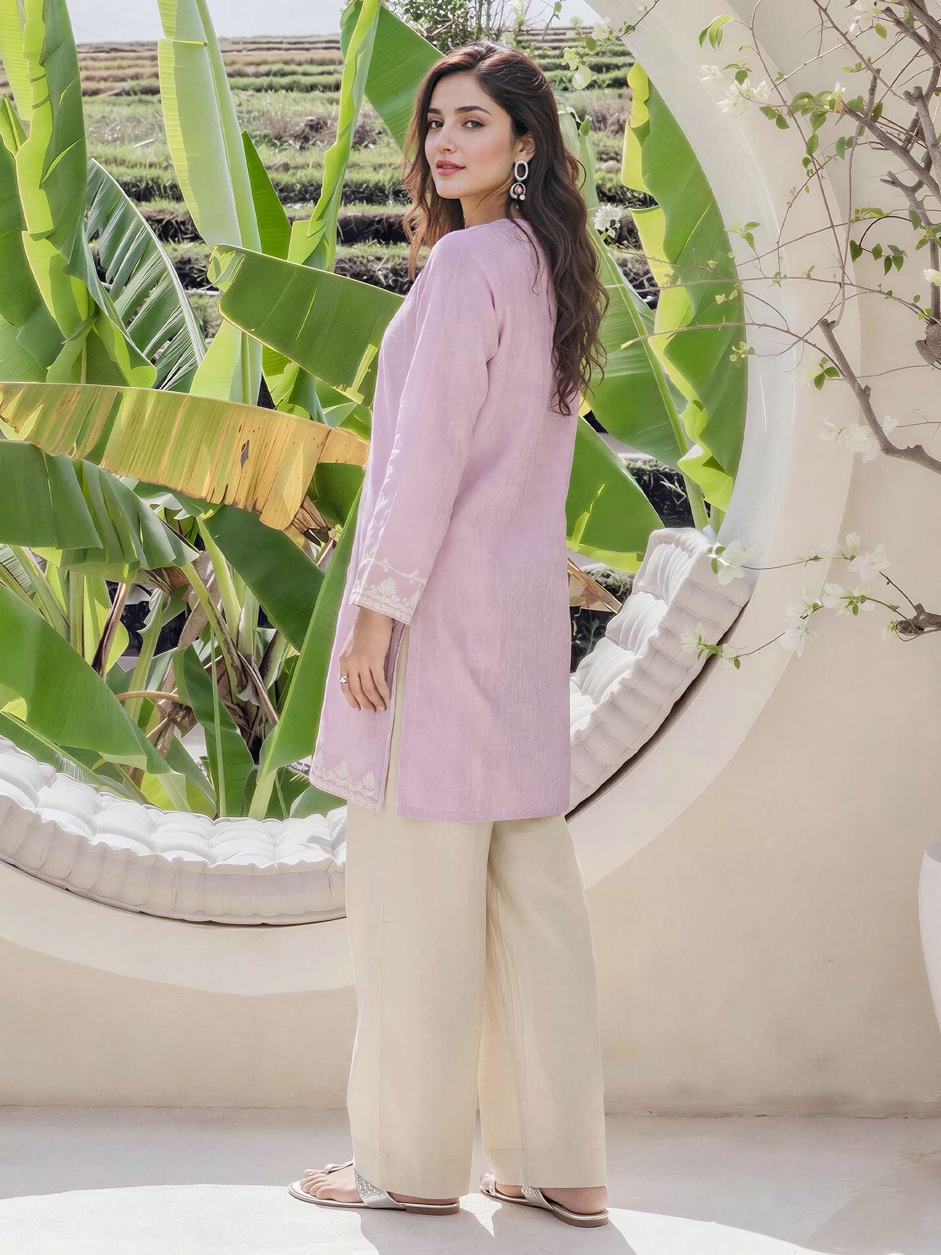 Self Jacquard Kurti- Embroidered (Pret)
