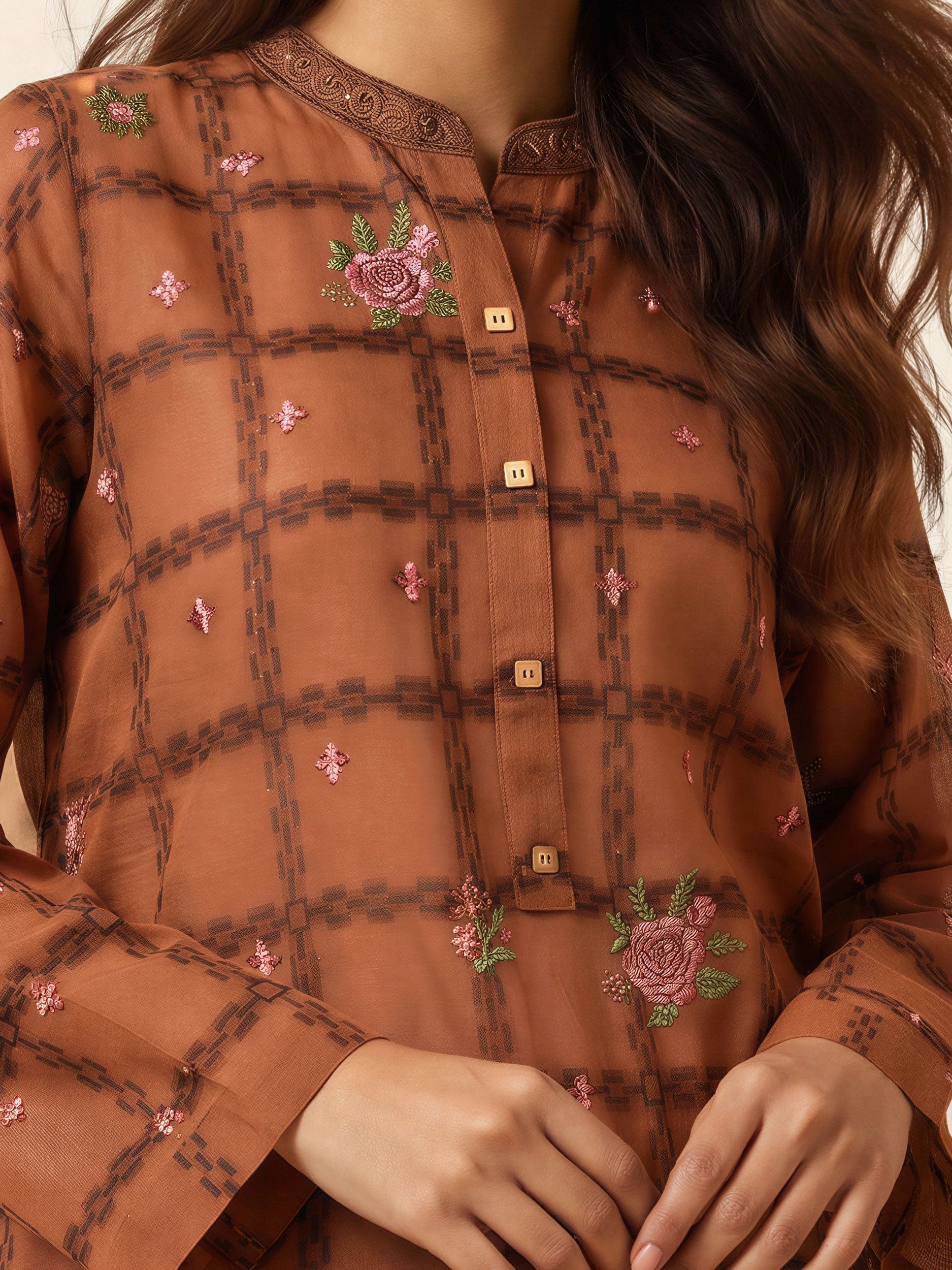 Jacquard Yarn Dyed Kurti- Embroidered (Pret)