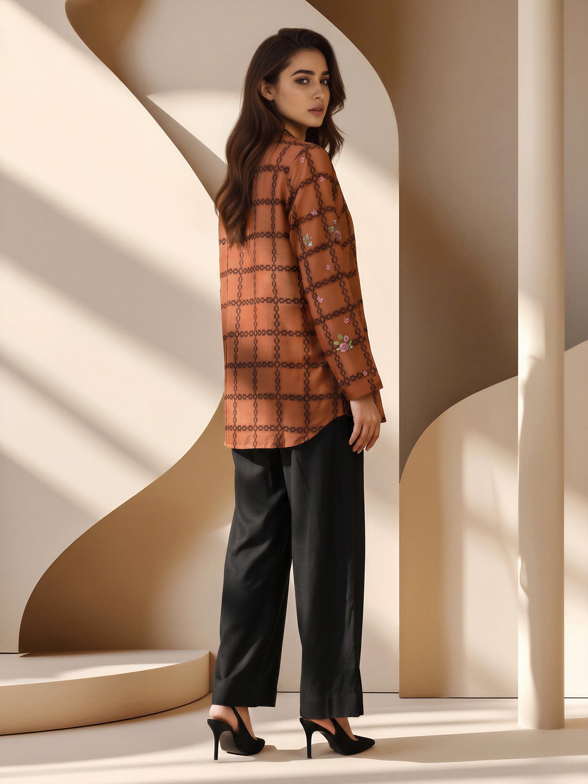 Jacquard Yarn Dyed Kurti- Embroidered (Pret)