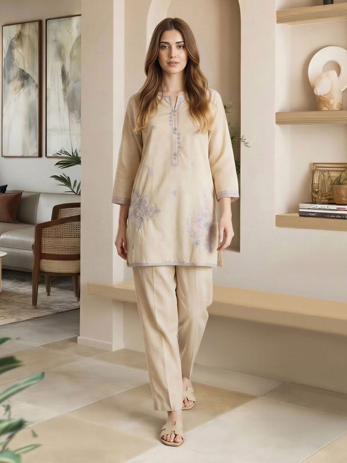 Yarn Dyed Kurti- Embroidered (Pret)