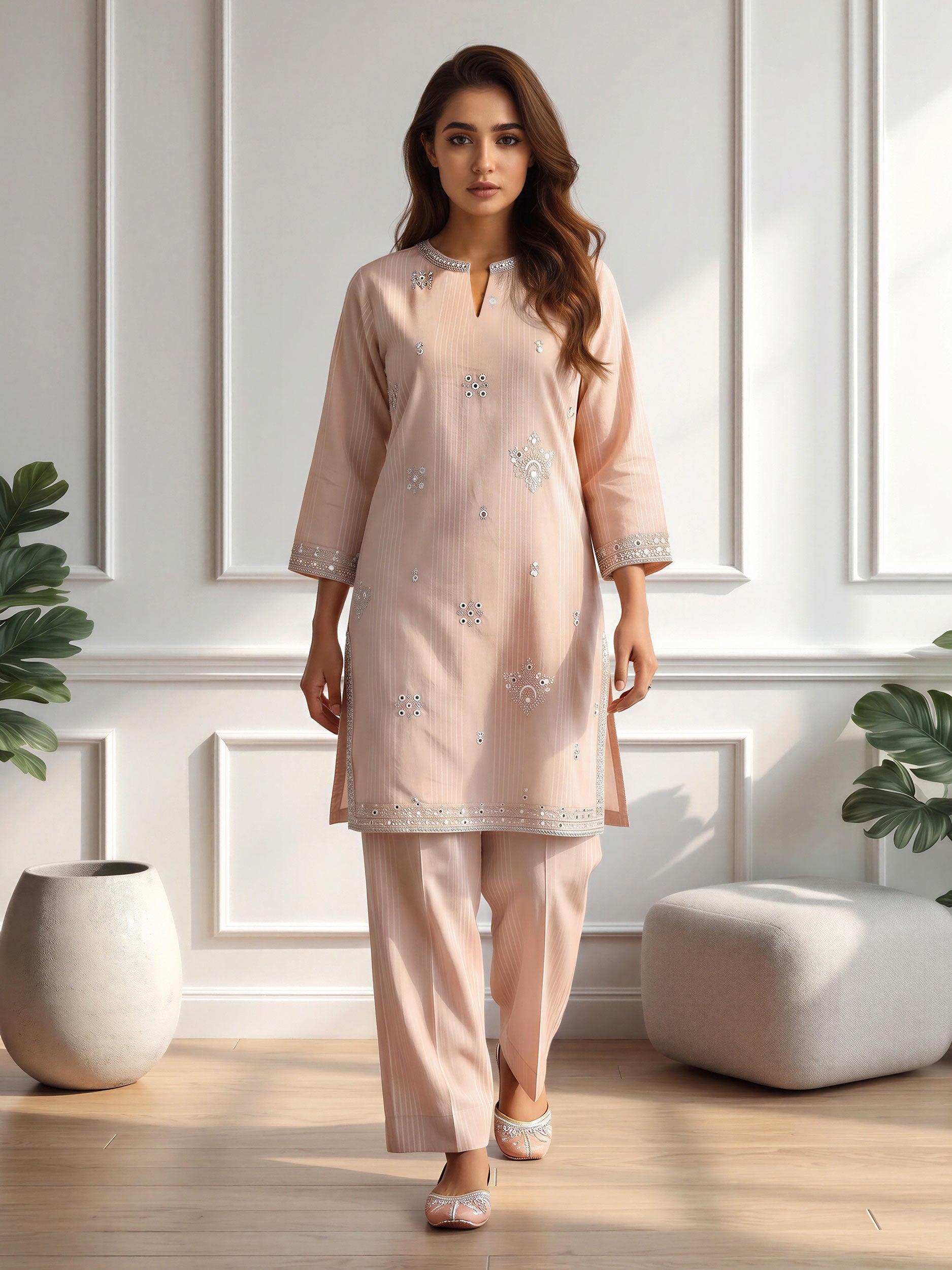 2 Piece Jacquard Suit- Embroidered (Pret)