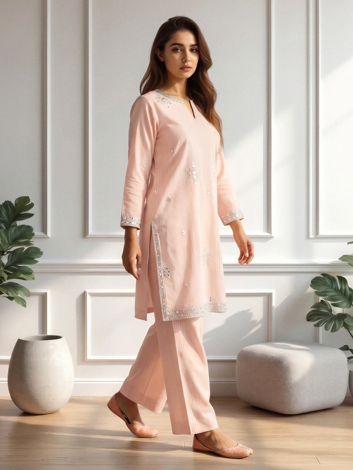2 Piece Jacquard Suit- Embroidered (Pret)