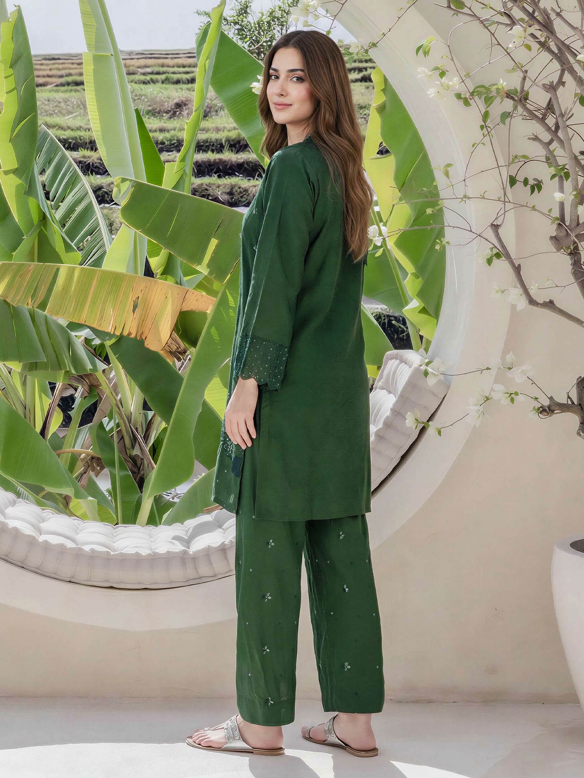 2 Piece Self Jacquard Suit- Embroidered (Pret)