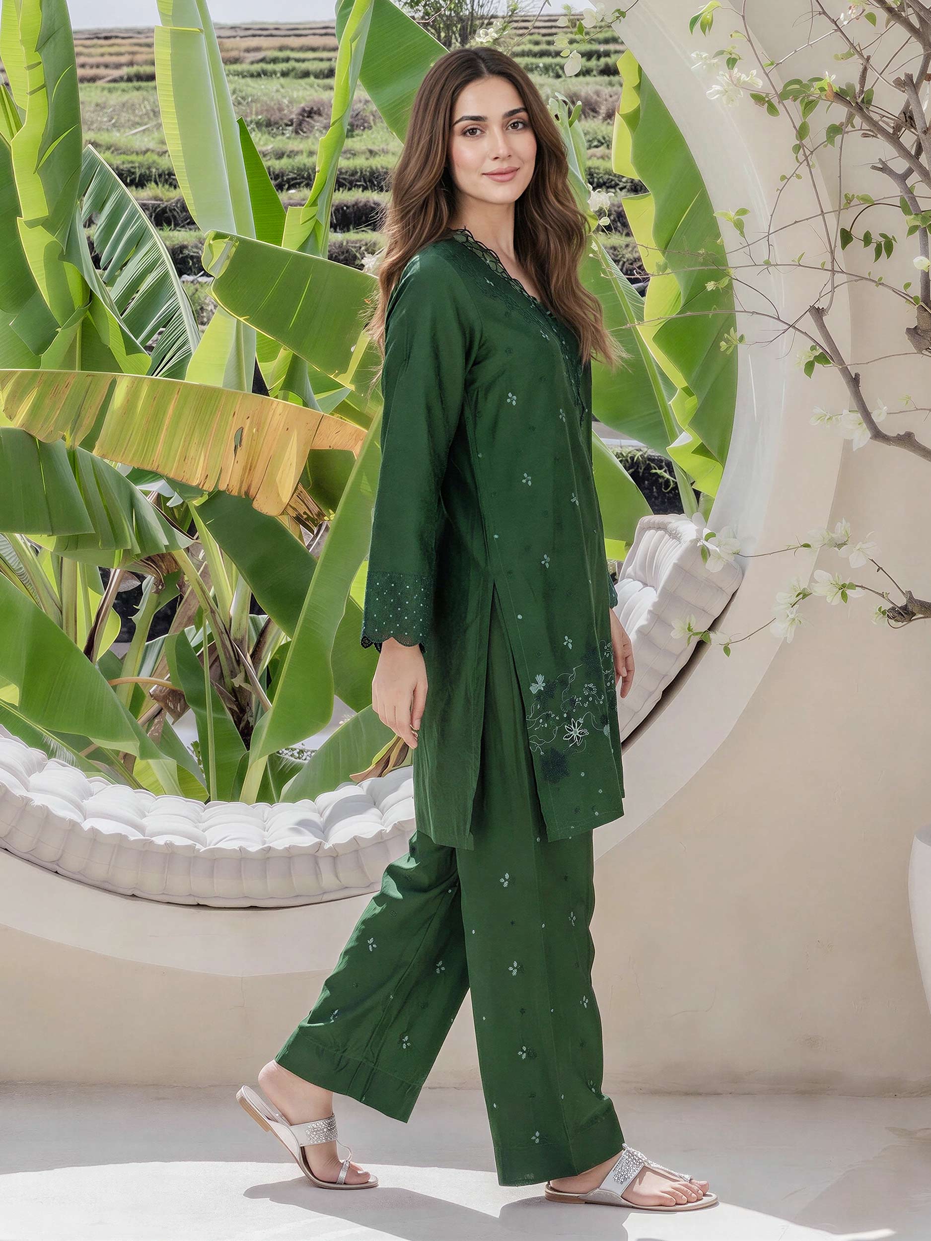 2 Piece Self Jacquard Suit- Embroidered (Pret)