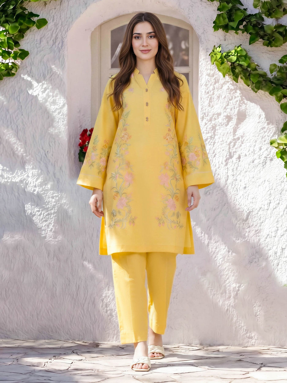 2 Piece Lawn Slub Suit- Embroidered (Pret)