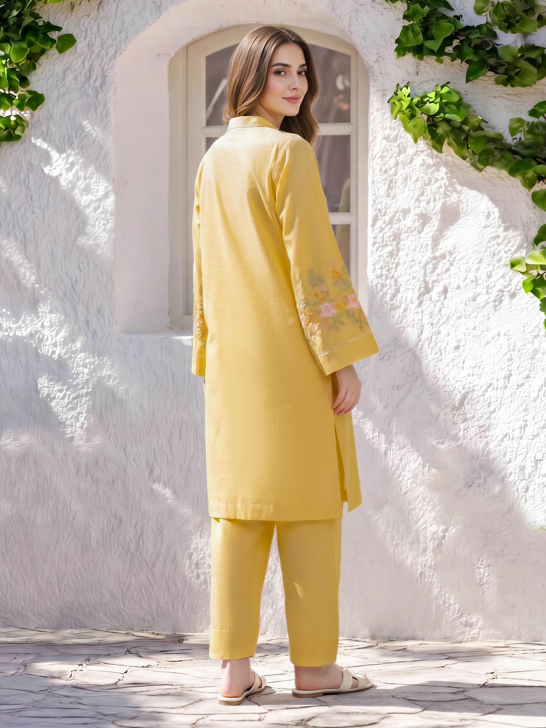 2 Piece Lawn Slub Suit- Embroidered (Pret)