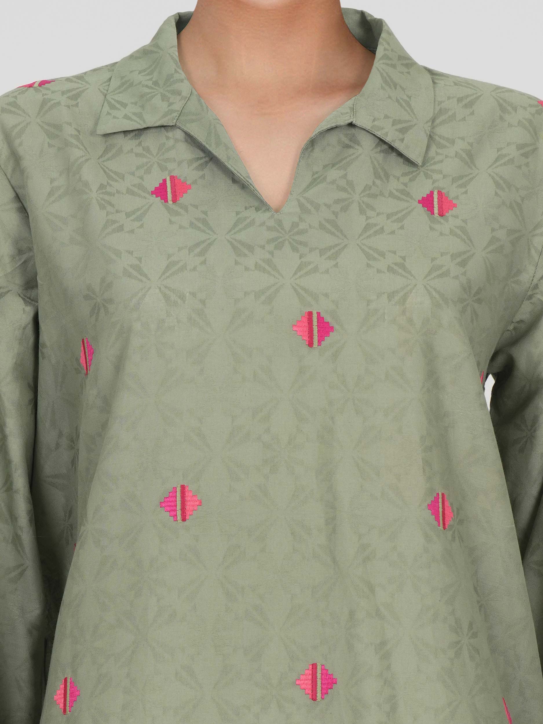 2 Piece Dobby Suit- Embroidered (Pret)
